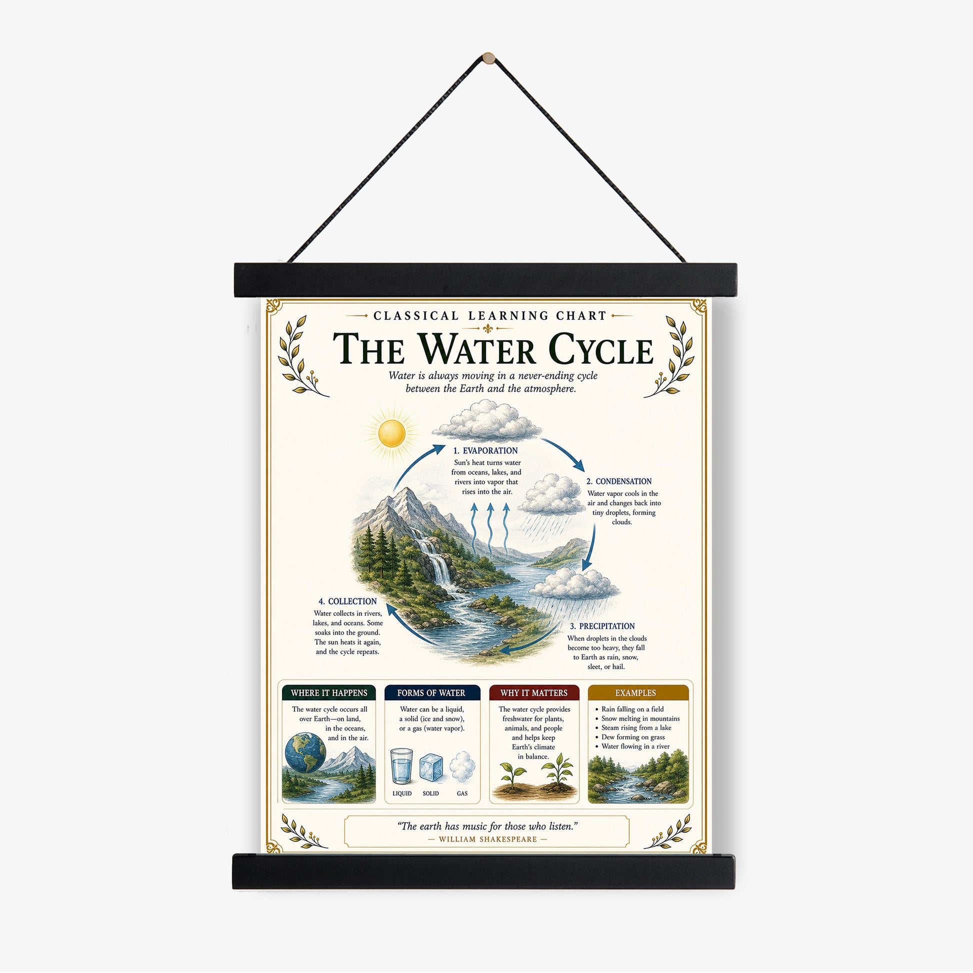 The Water Cycle Chart Wall Art Print, Classical Learning Poster, Teacher Classroom Reference, Homeschool, Science Meteorology Room Decor