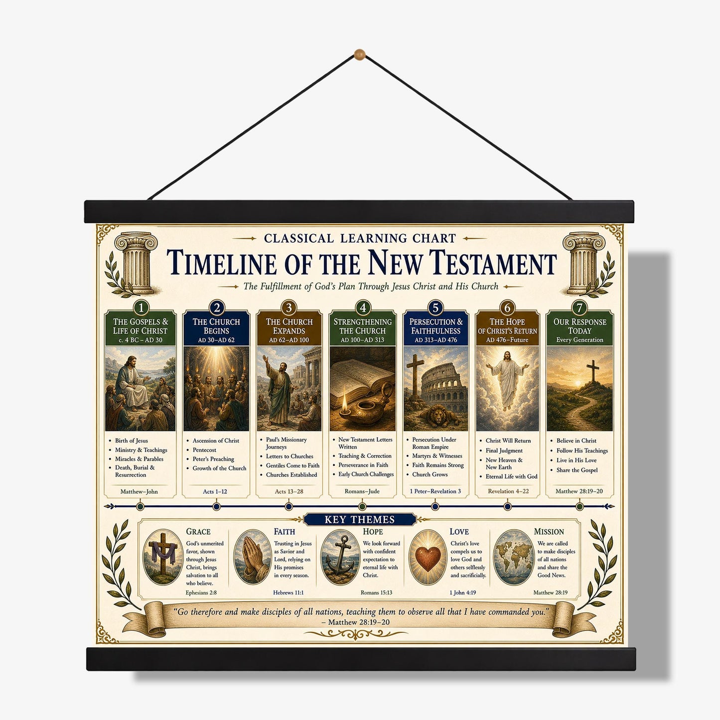 Timeline of the New Testament Chart Wall Art Print, Classical Learning Poster, History Teacher Classroom Reference, Homeschool, Room Decor
