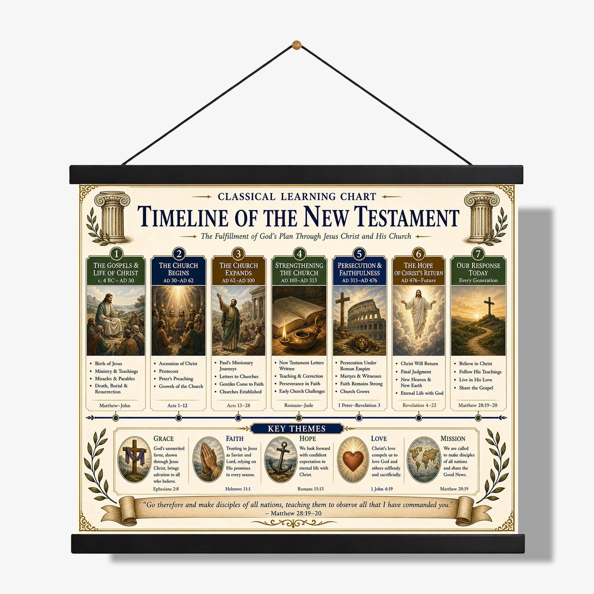 Timeline of the New Testament Chart Wall Art Print, Classical Learning Poster, History Teacher Classroom Reference, Homeschool, Room Decor