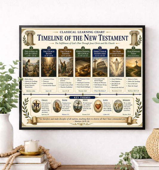 Timeline of the New Testament Chart Wall Art Print, Classical Learning Poster, History Teacher Classroom Reference, Homeschool, Room Decor