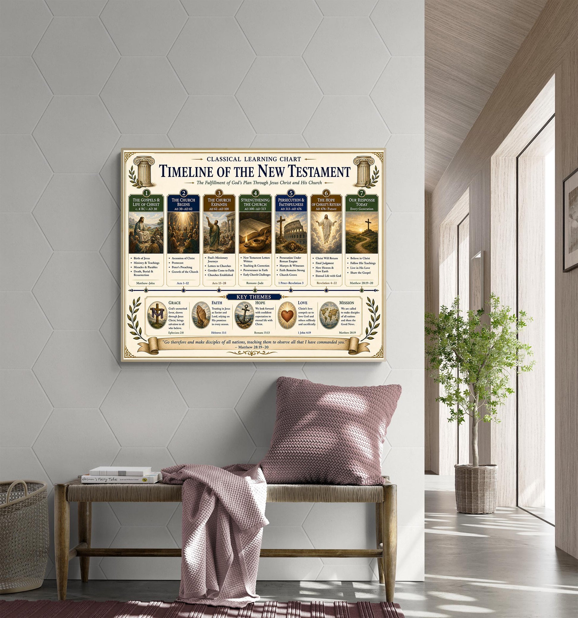 Timeline of the New Testament Chart Wall Art Print, Classical Learning Poster, History Teacher Classroom Reference, Homeschool, Room Decor