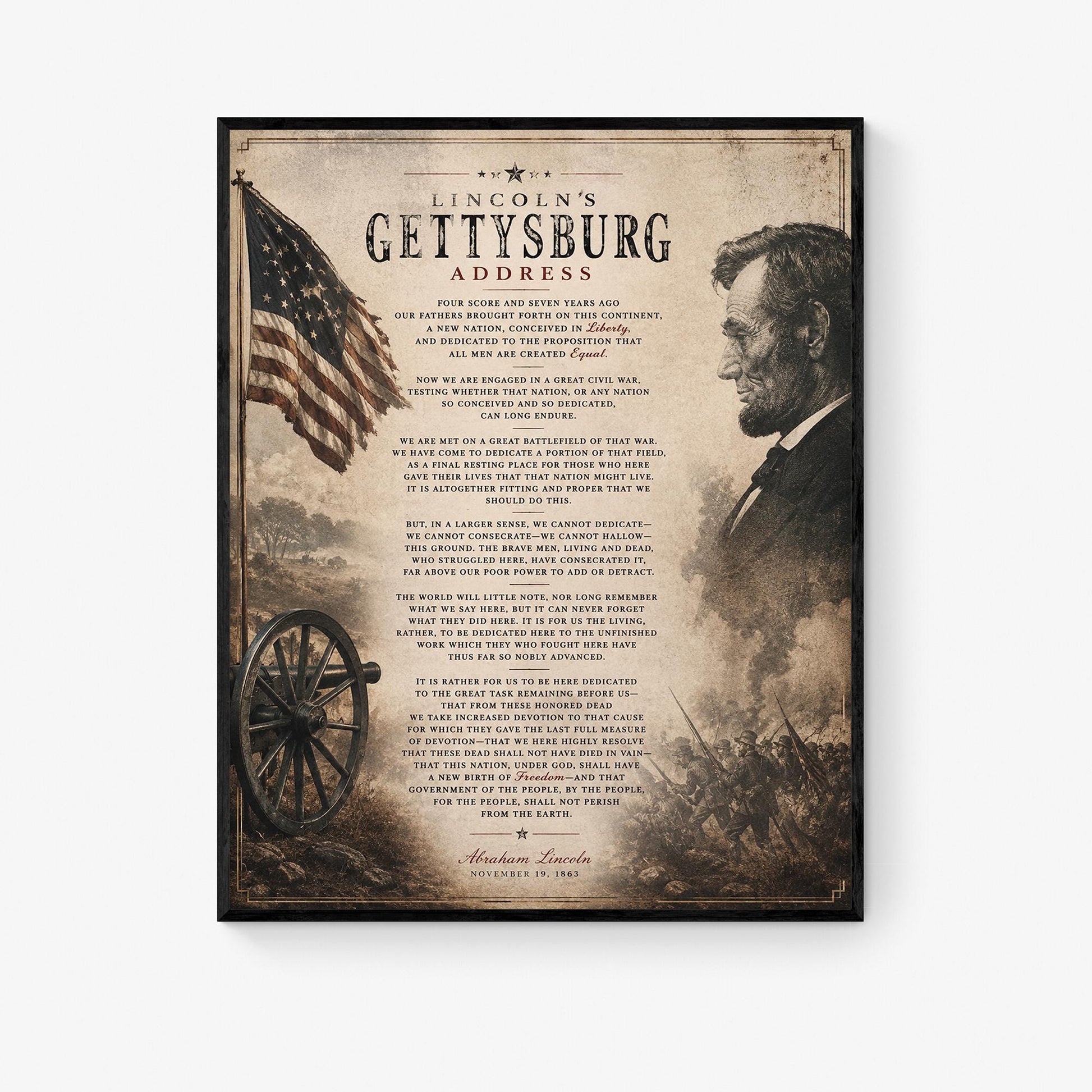 Lincoln's Gettysburg Address Wall Art Print | American Civil War | Historical Americana | Vintage Patriotic Home Decor