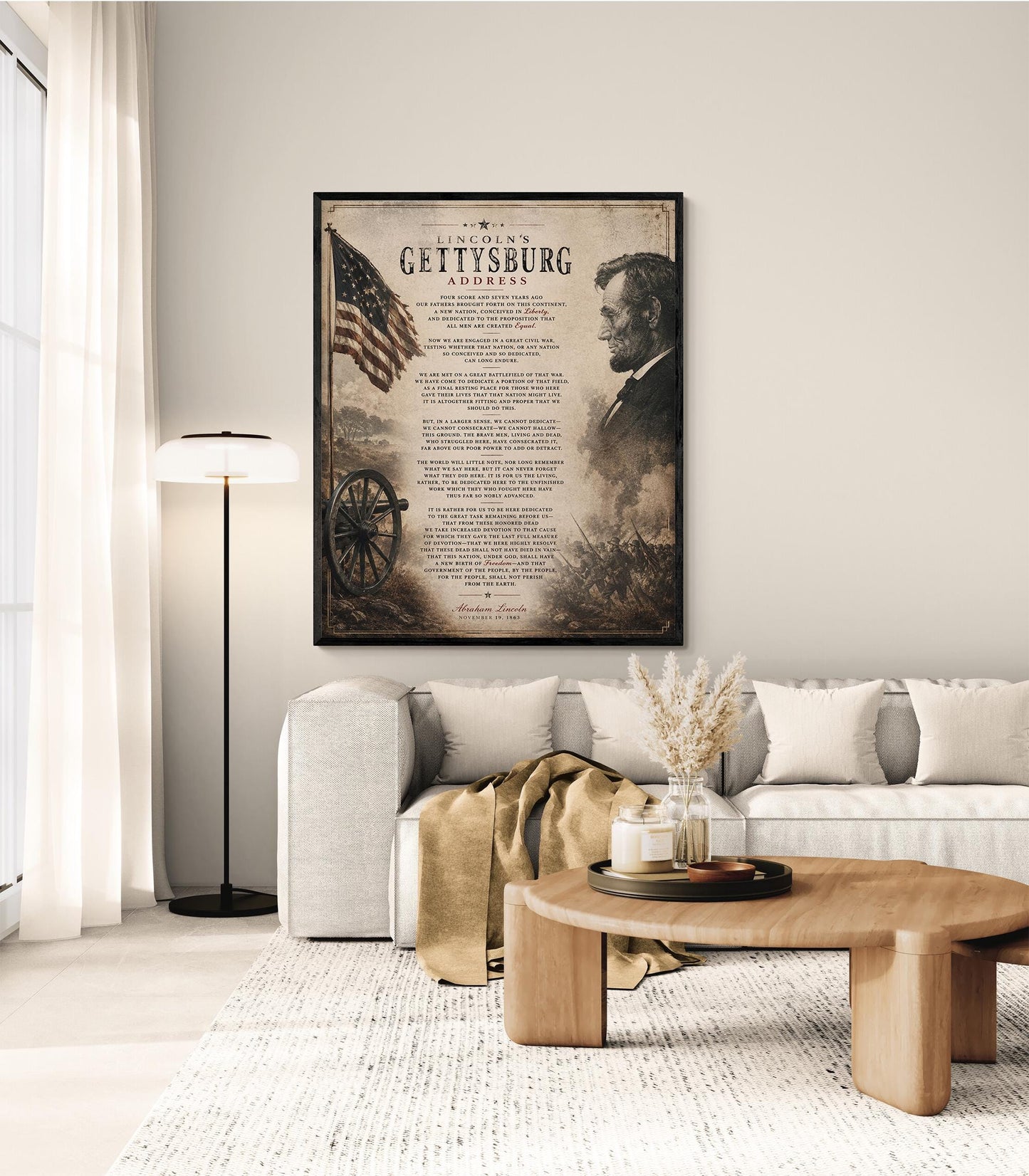 Lincoln's Gettysburg Address Wall Art Print | American Civil War | Historical Americana | Vintage Patriotic Home Decor