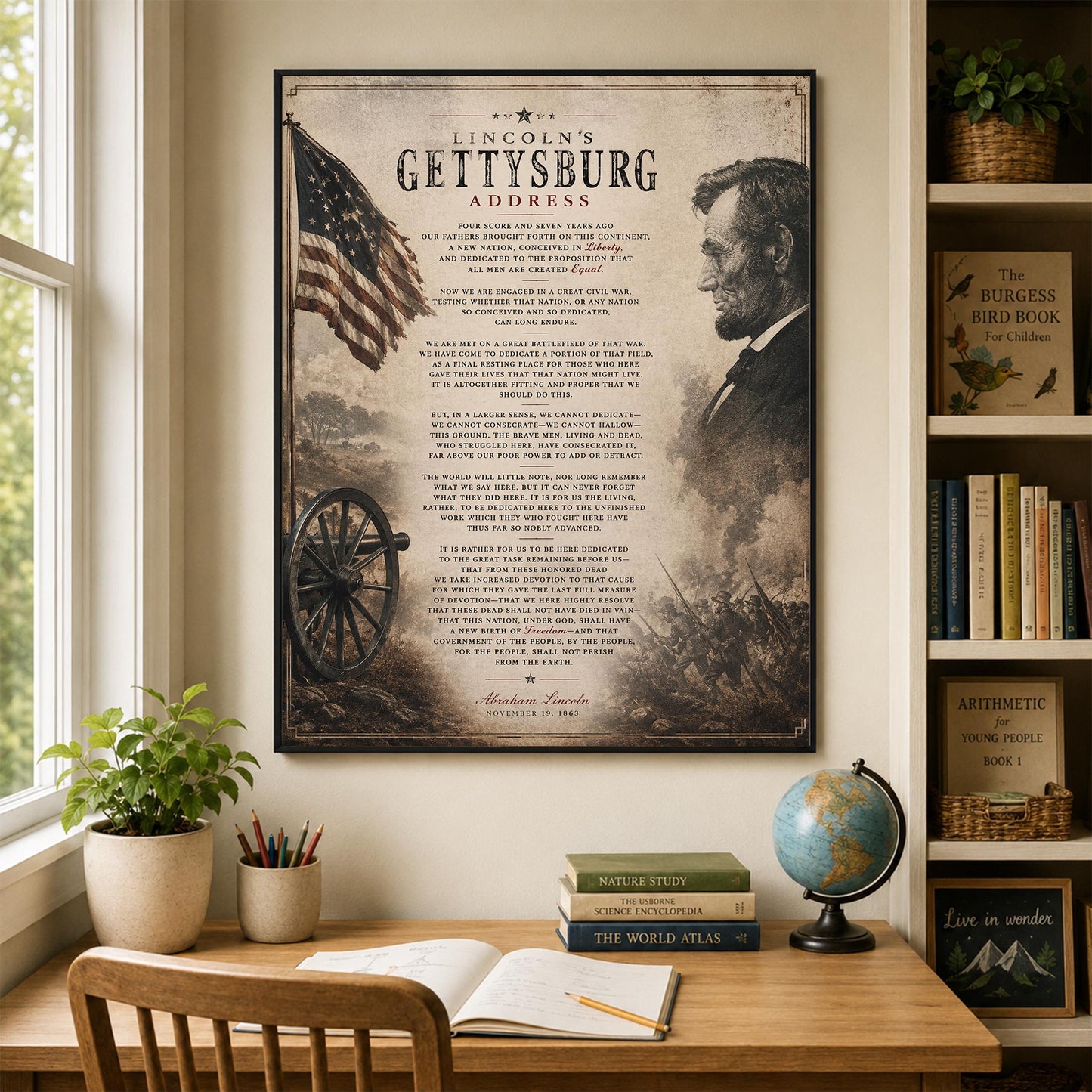 Lincoln's Gettysburg Address Wall Art Print | American Civil War | Historical Americana | Vintage Patriotic Home Decor