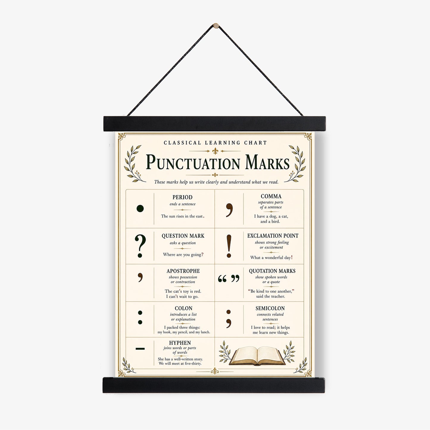 Punctuation Mark Chart Wall Art Print, Classical Learning Poster, Grammar Language Teacher Classroom Reference, Homeschool, Study Room Decor