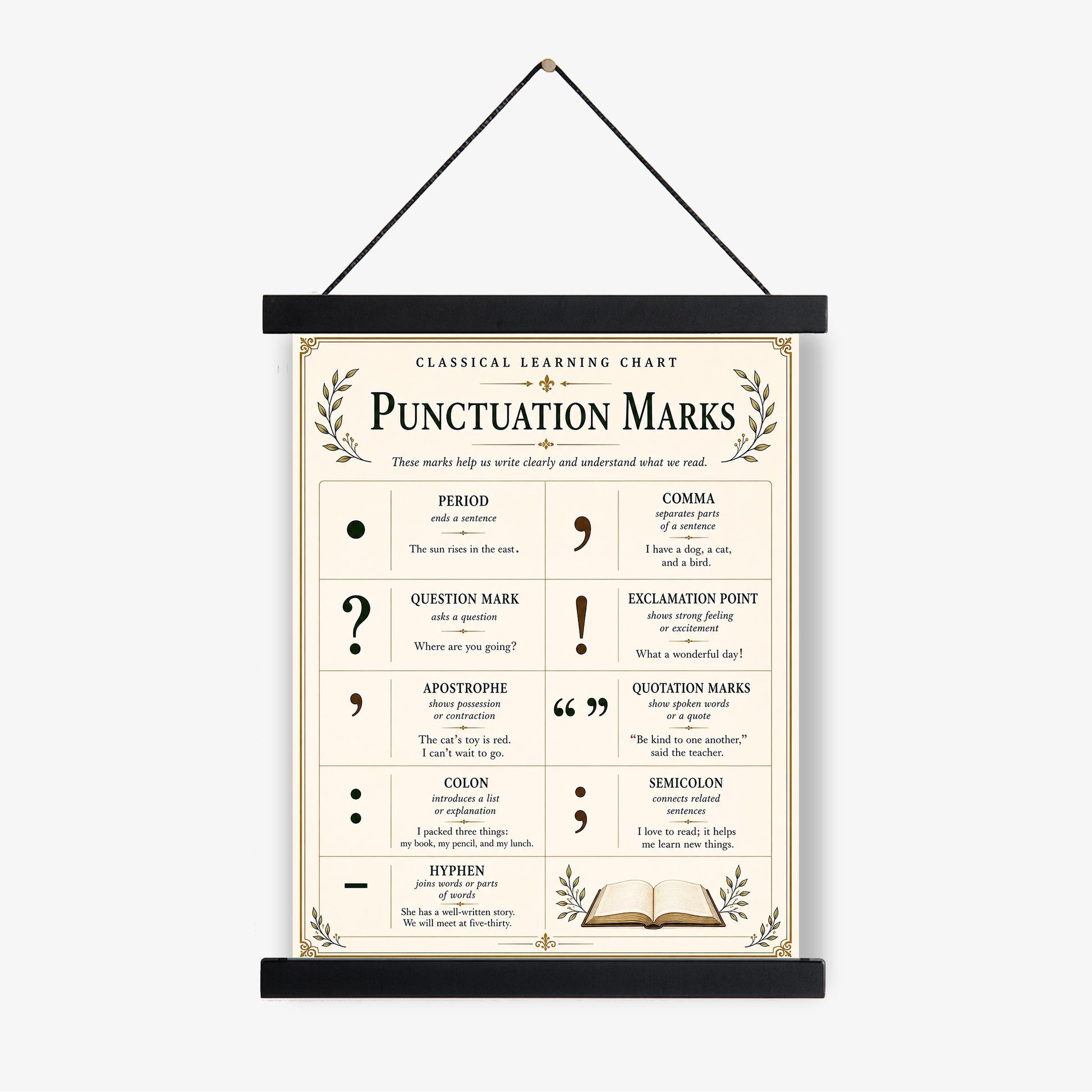 Punctuation Mark Chart Wall Art Print, Classical Learning Poster, Grammar Language Teacher Classroom Reference, Homeschool, Study Room Decor