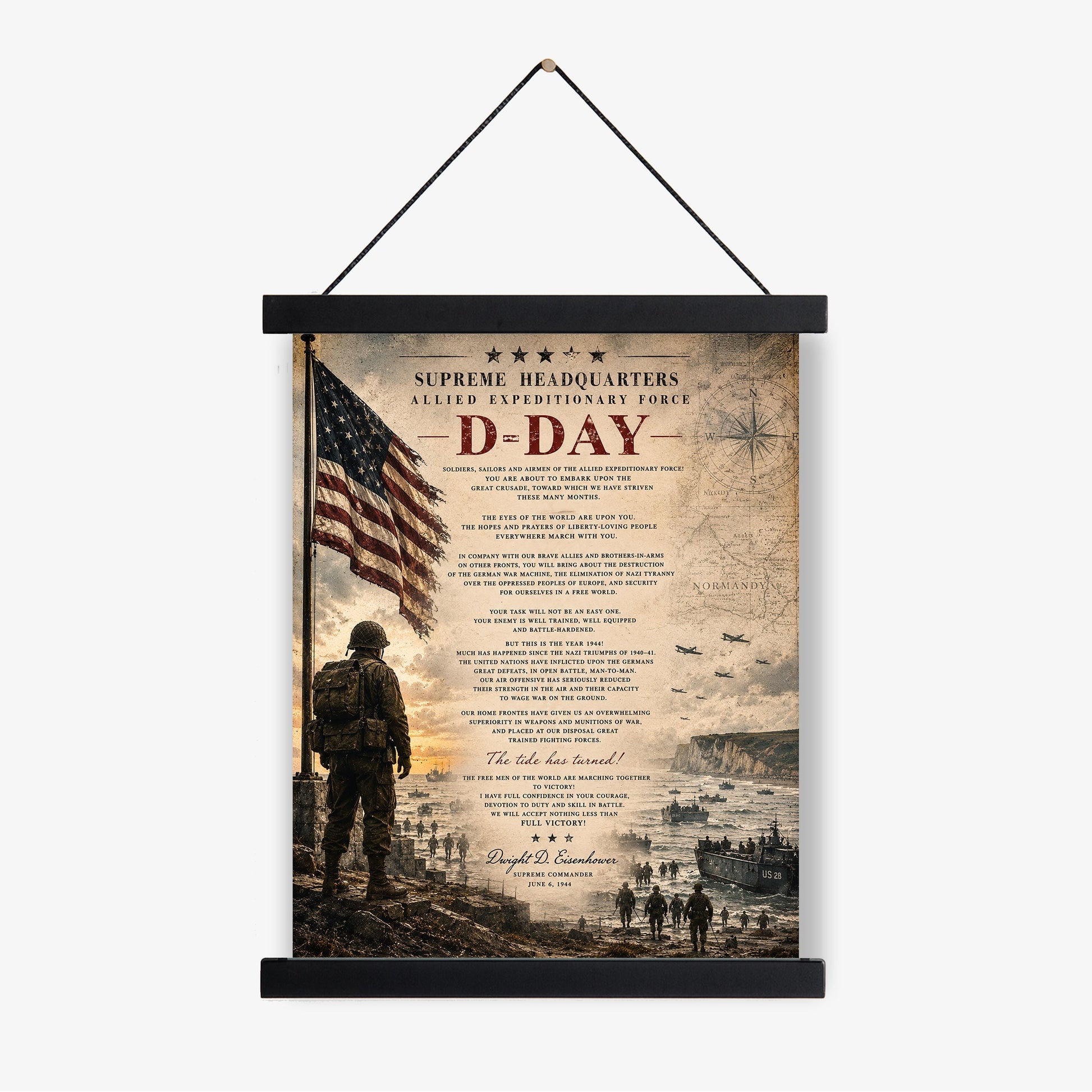 D-Day Eisenhower Order of the Day Wall Art Print | Normandy Invasion | Historical WWII | Vintage Patriotic Home Decor | Military Speech