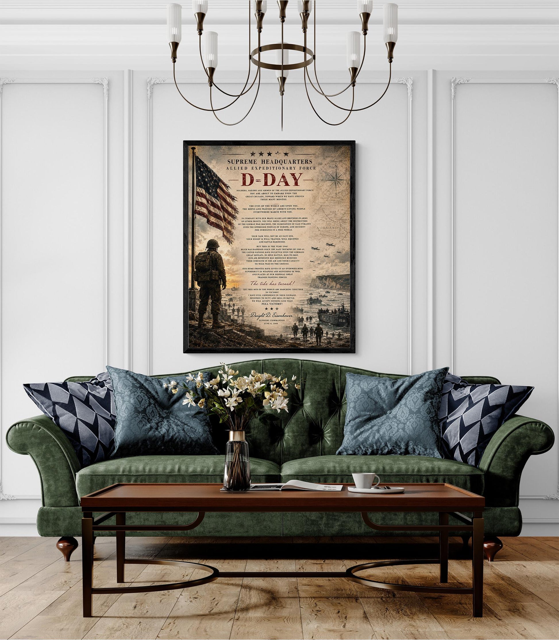 D-Day Eisenhower Order of the Day Wall Art Print | Normandy Invasion | Historical WWII | Vintage Patriotic Home Decor | Military Speech