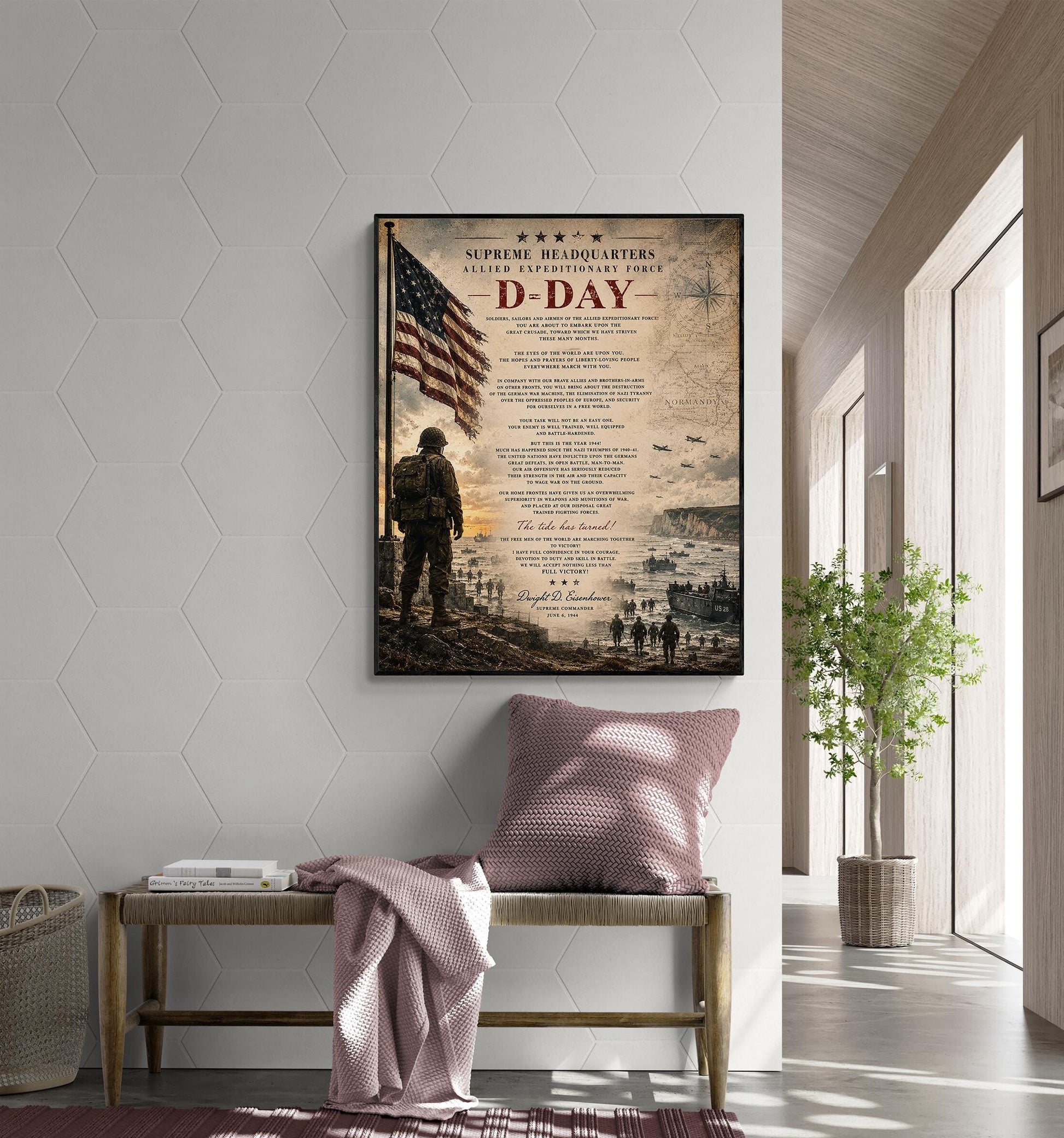 D-Day Eisenhower Order of the Day Wall Art Print | Normandy Invasion | Historical WWII | Vintage Patriotic Home Decor | Military Speech
