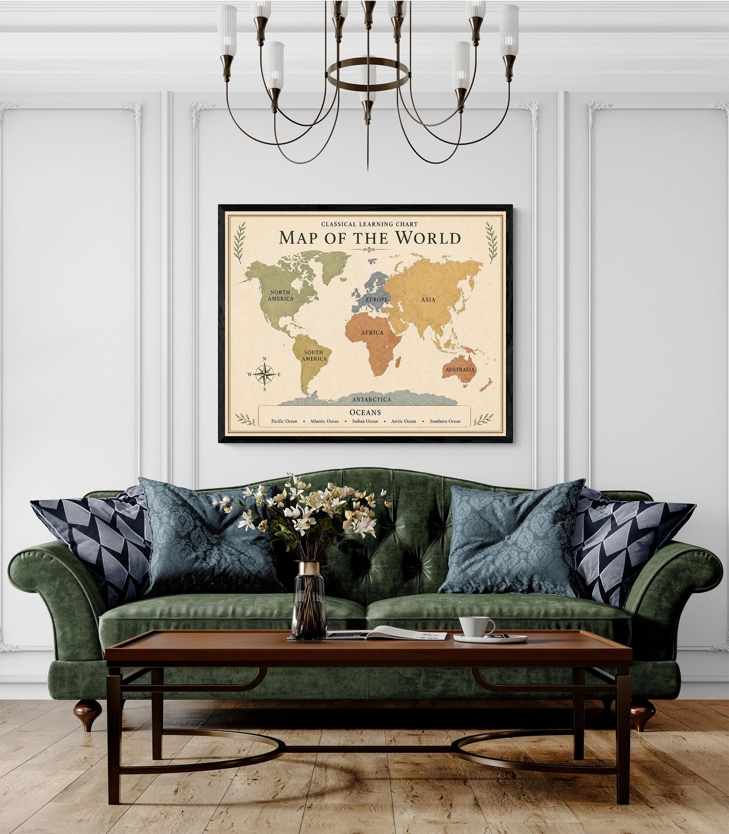 World Map Chart Wall Art Print, Classical Learning Poster, Science Geography Teacher Classroom Reference, Homeschool, Study Room Decor