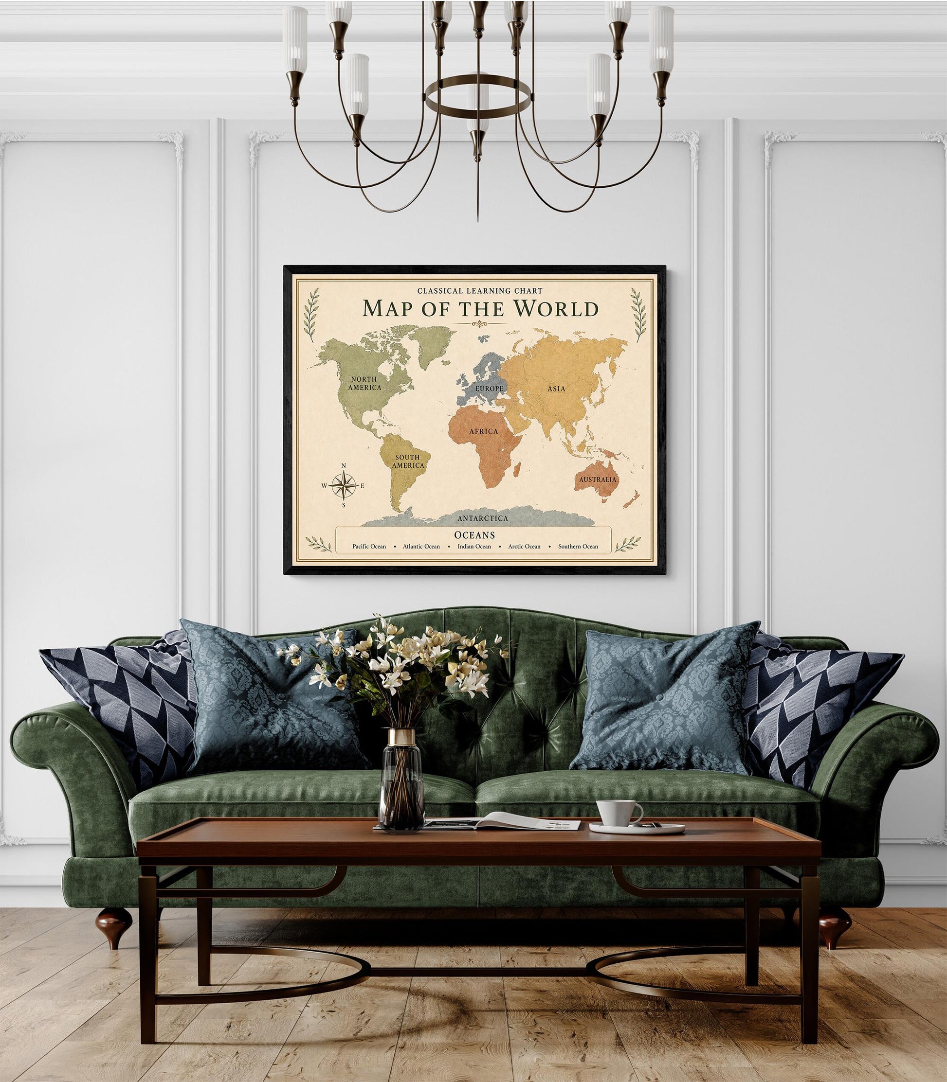 World Map Chart Wall Art Print, Classical Learning Poster, Science Geography Teacher Classroom Reference, Homeschool, Study Room Decor