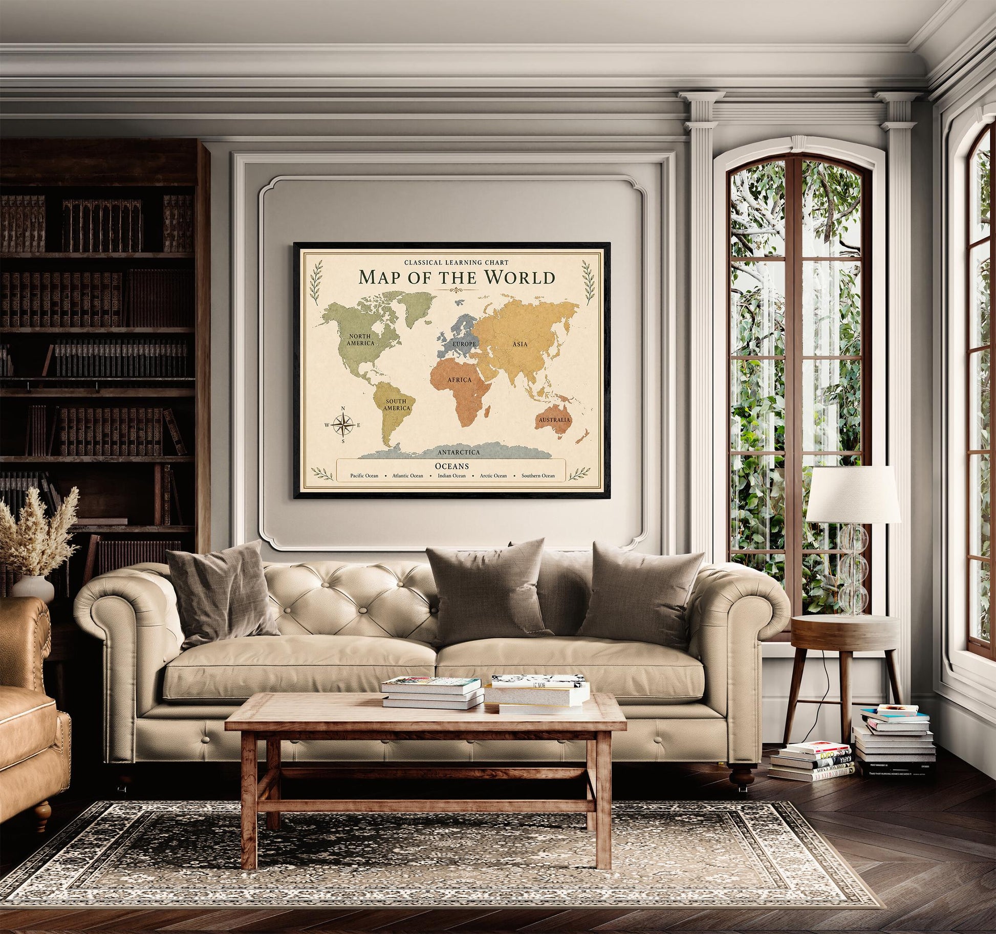 World Map Chart Wall Art Print, Classical Learning Poster, Science Geography Teacher Classroom Reference, Homeschool, Study Room Decor