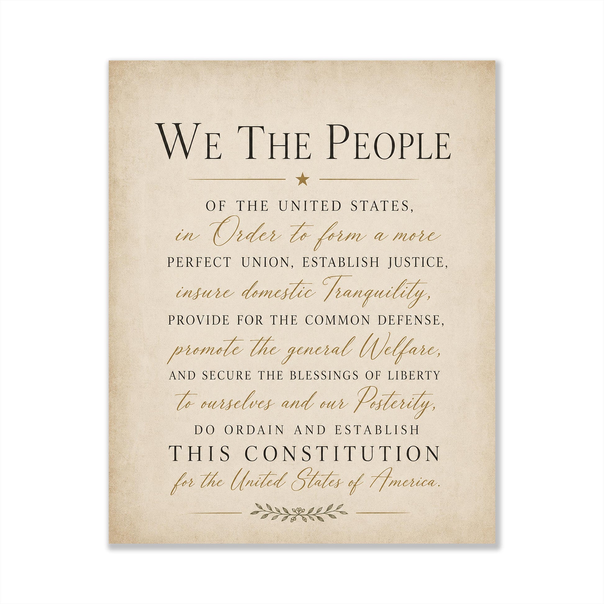 Constitution Preamble Wall Art Print | We The People | American Revolution | Historical Americana | Vintage Patriotic Home Decor