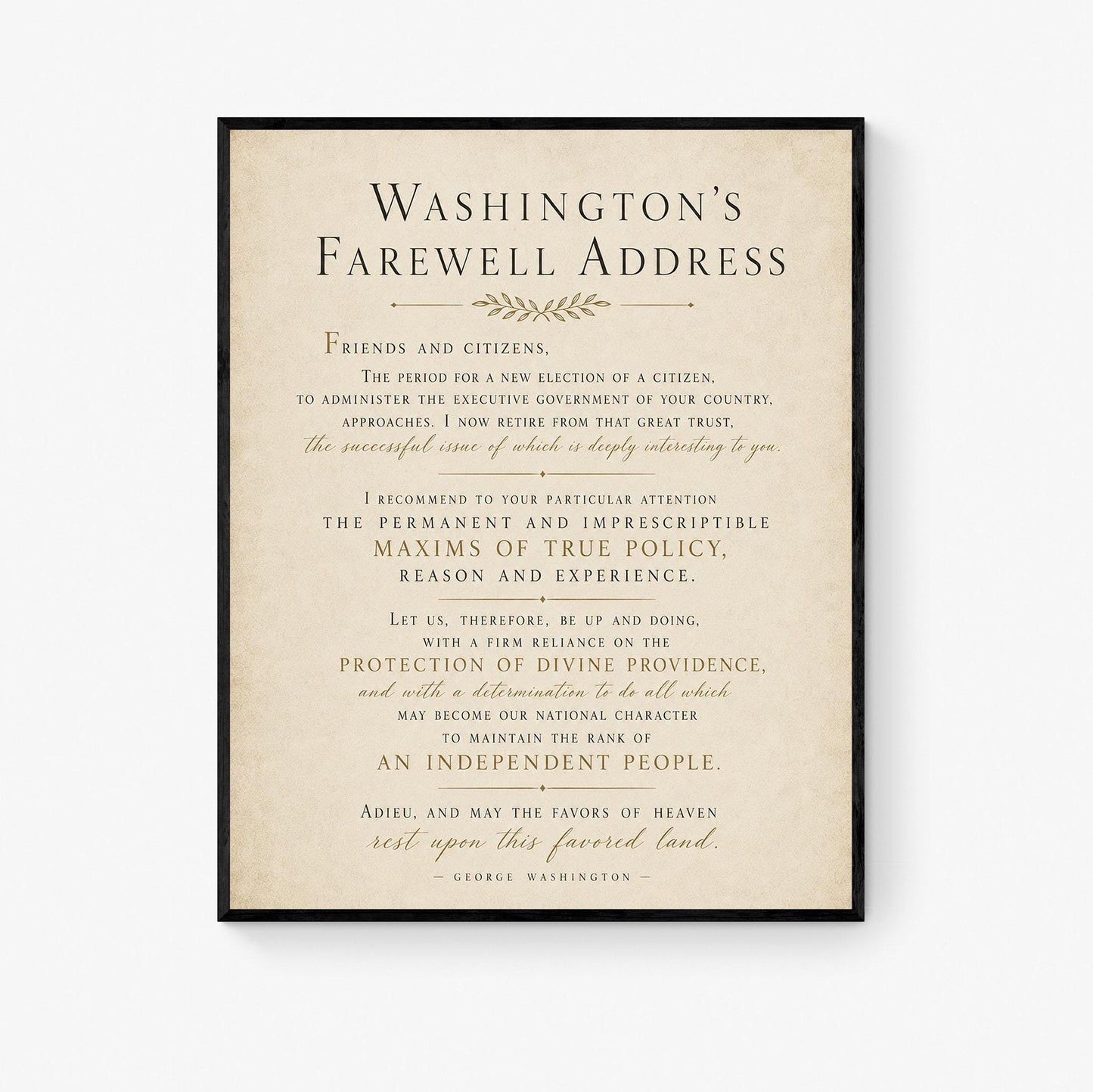 George Washington's Farewell Address Wall Art Print | American Revolution | Historical Americana | Vintage Patriotic Home Decor