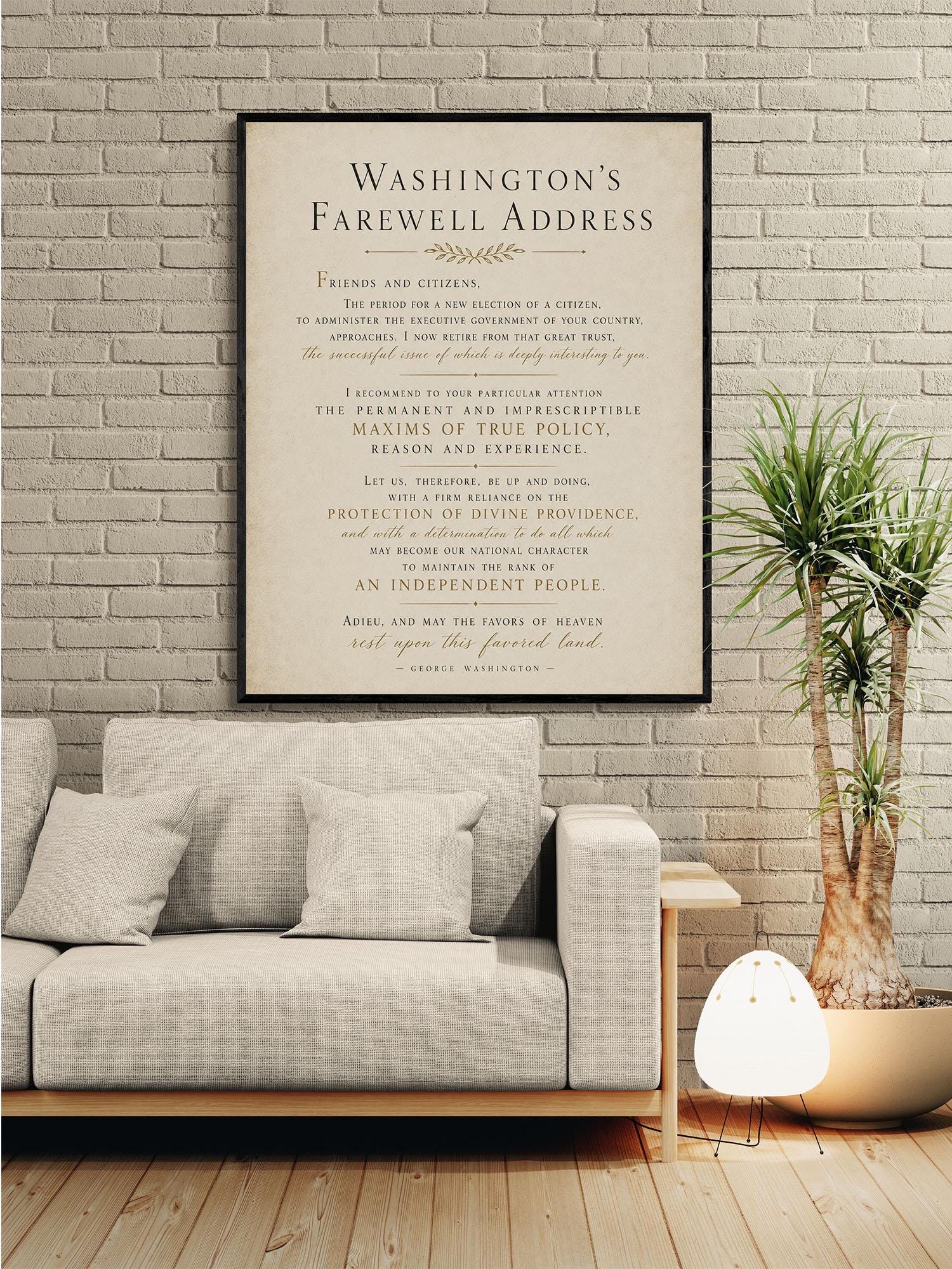 George Washington's Farewell Address Wall Art Print | American Revolution | Historical Americana | Vintage Patriotic Home Decor