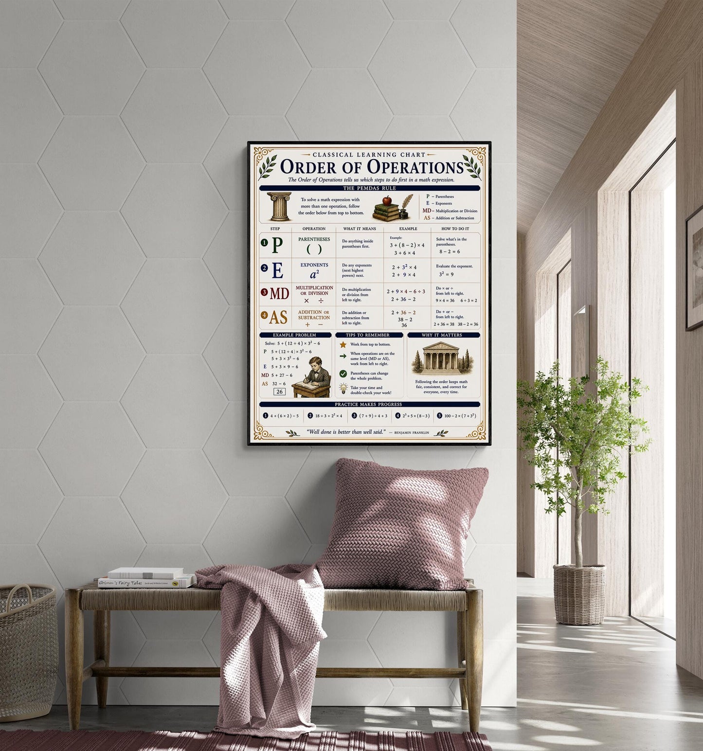 Order of Operations Chart Wall Art Print, Classical Learning Poster, Math Teacher Classroom Reference, Homeschool, PEMDAS Room Decor