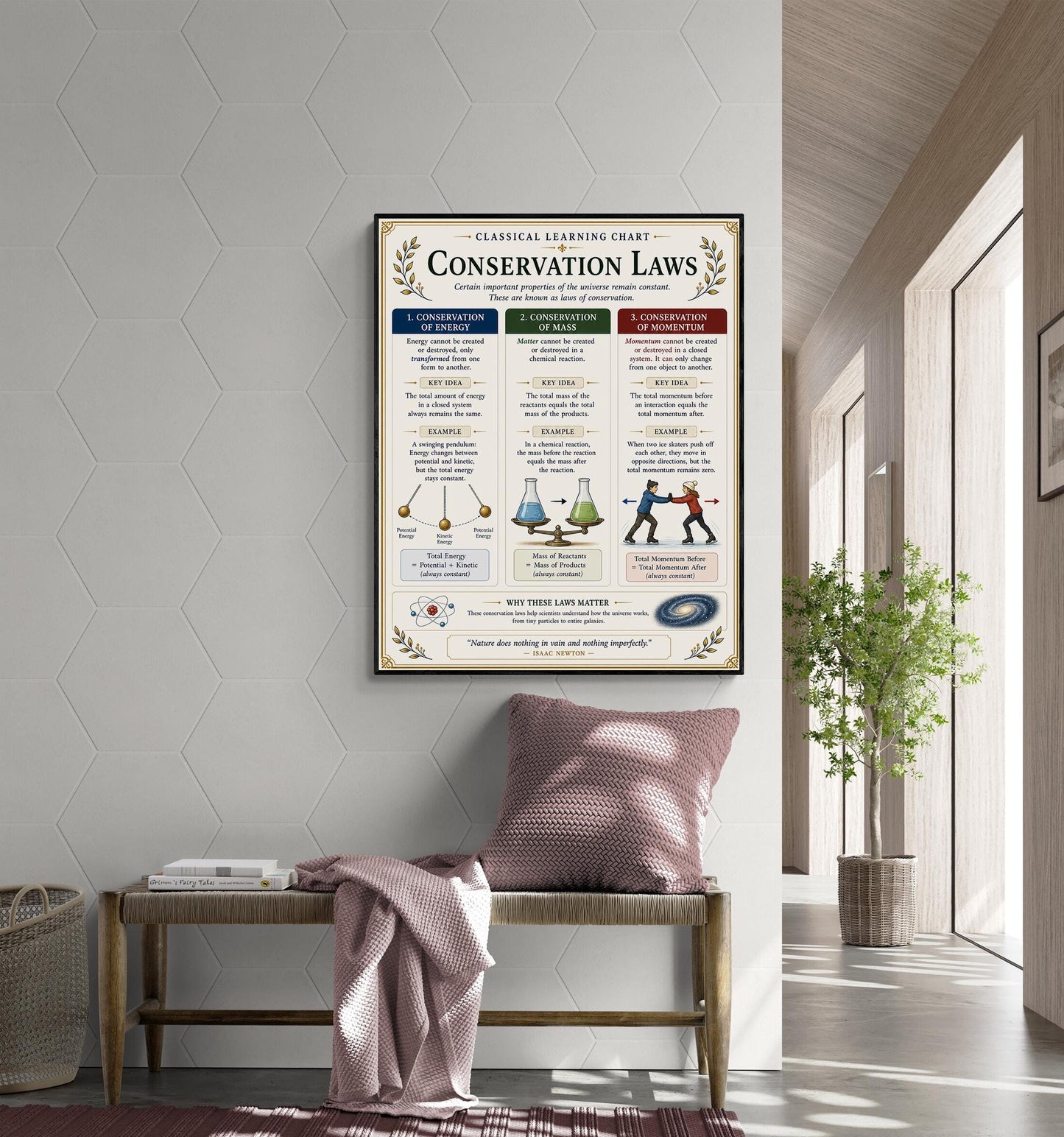 Conservation Laws Chart Wall Art Print, Classical Learning Poster, STEM Teacher Classroom Reference, Homeschool, Science Physics Room Decor