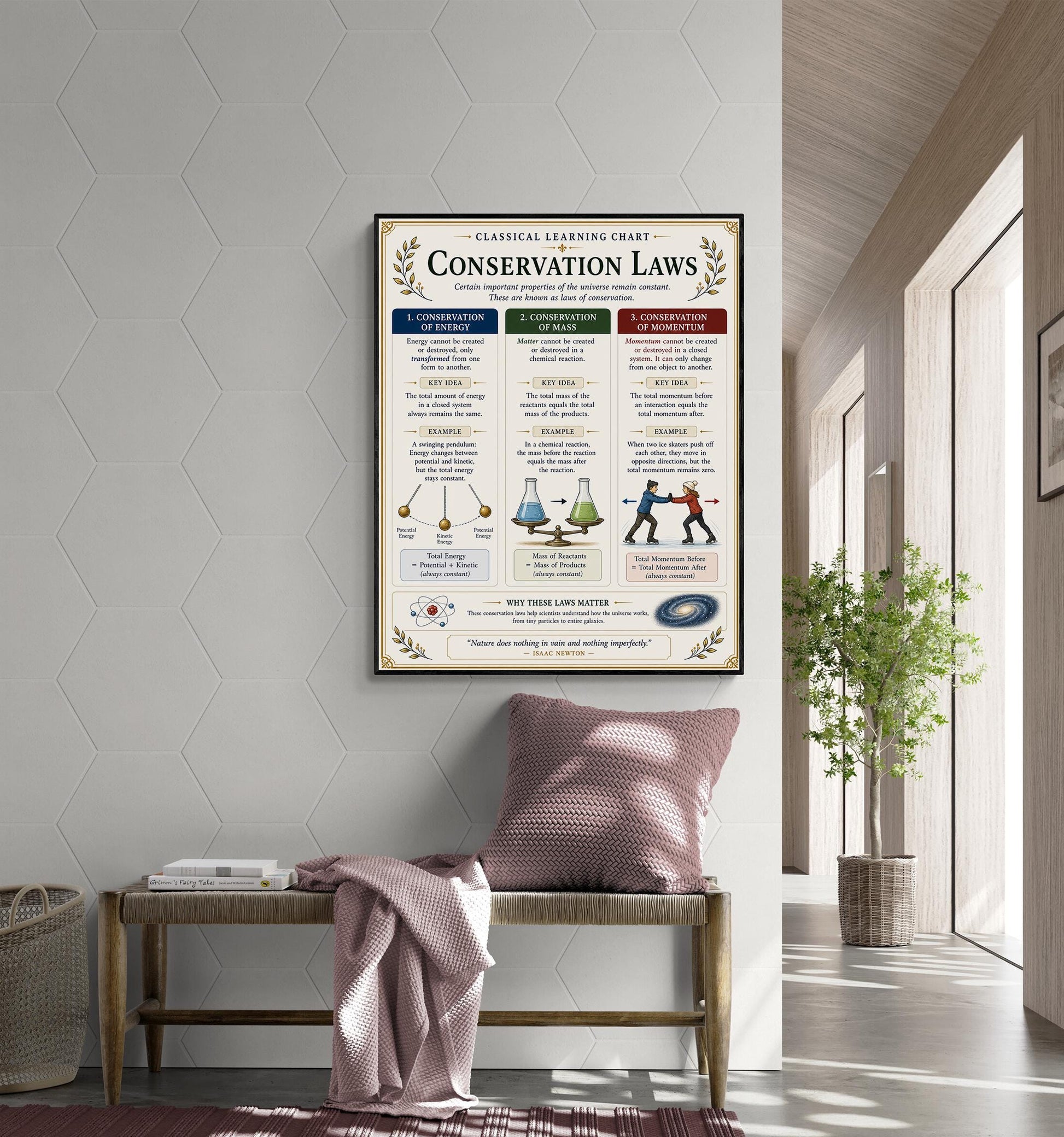 Conservation Laws Chart Wall Art Print, Classical Learning Poster, STEM Teacher Classroom Reference, Homeschool, Science Physics Room Decor