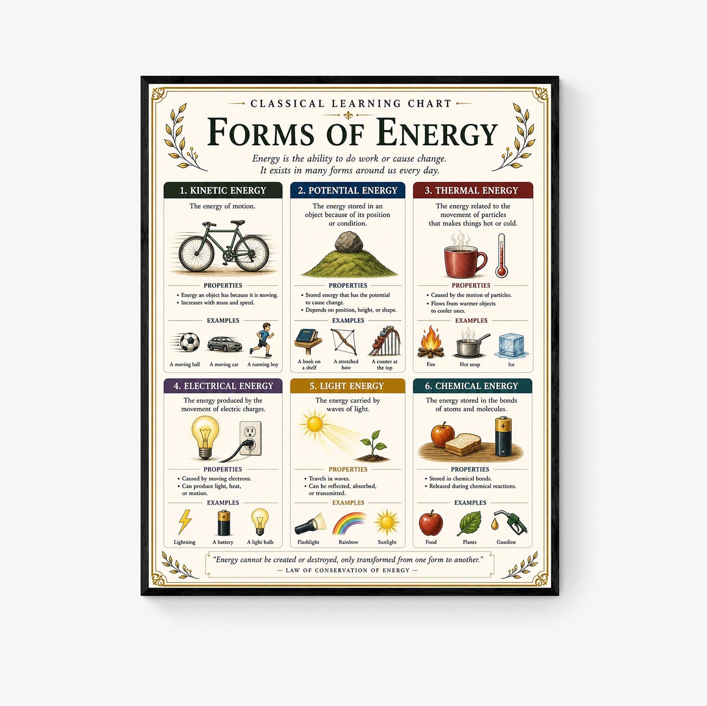 Forms of Energy Chart Wall Art Print, Classical Learning Poster, STEM Teacher Classroom Reference, Homeschool, Science Physics Room Decor