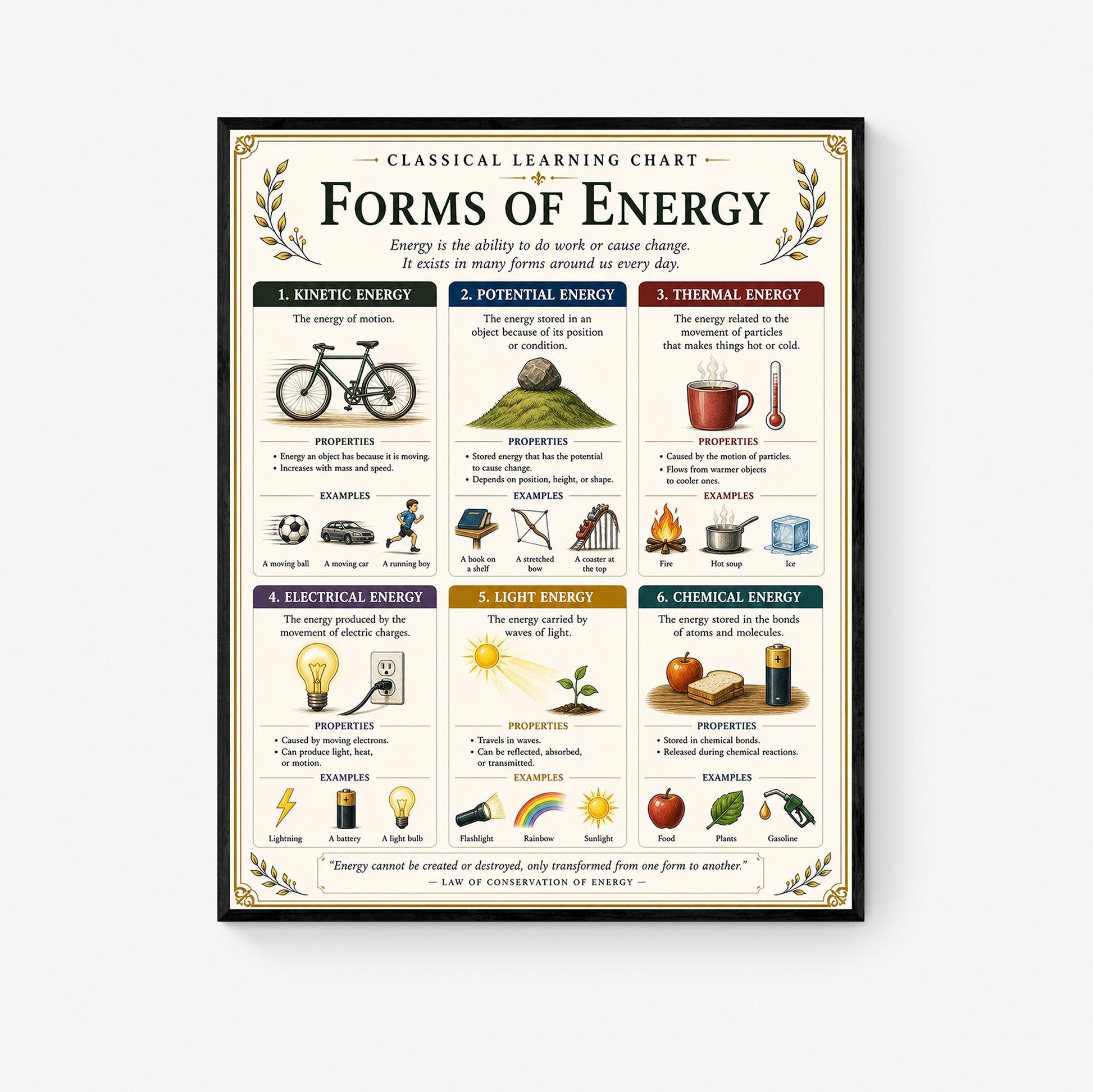 Forms of Energy Chart Wall Art Print, Classical Learning Poster, STEM Teacher Classroom Reference, Homeschool, Science Physics Room Decor