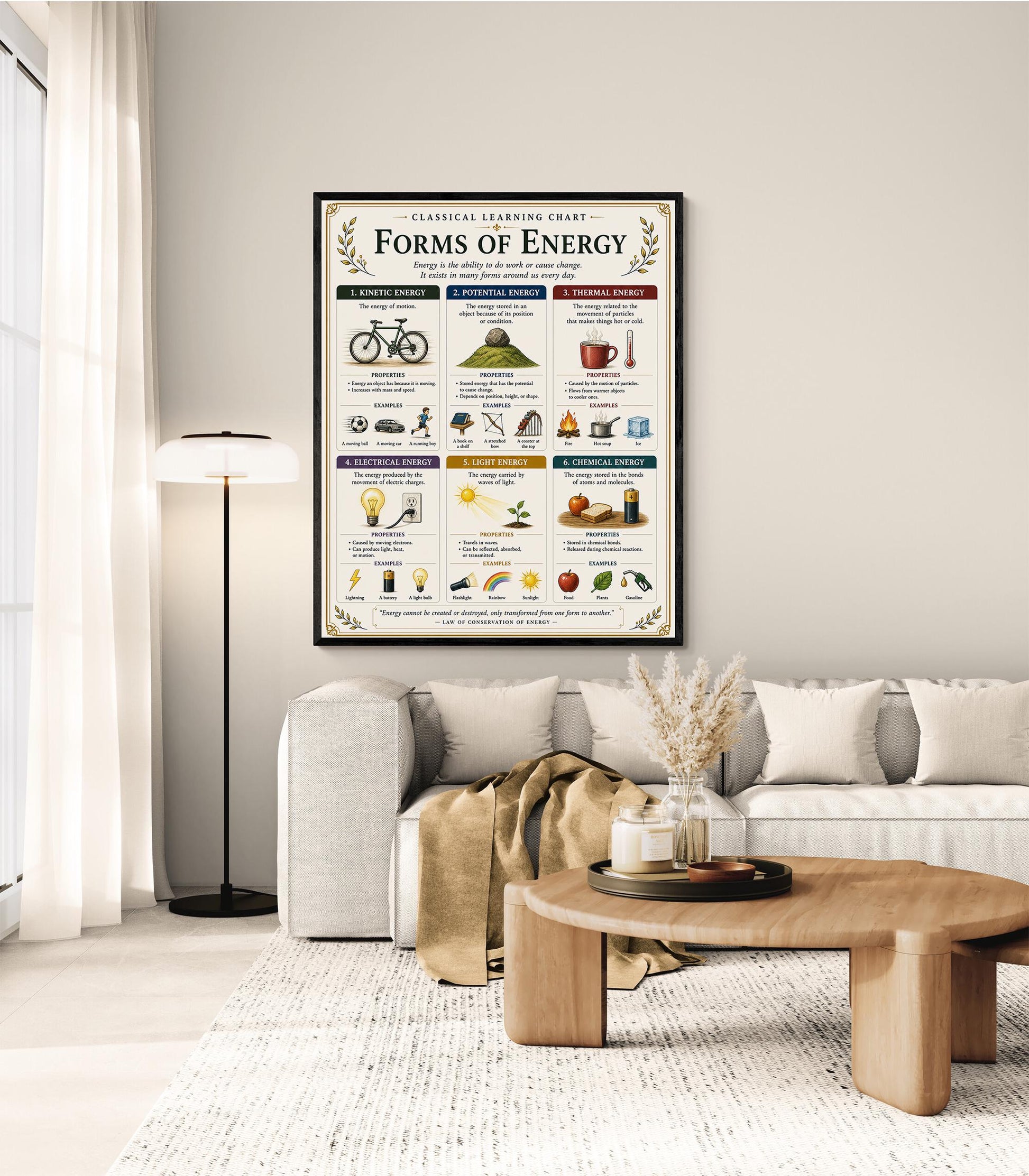 Forms of Energy Chart Wall Art Print, Classical Learning Poster, STEM Teacher Classroom Reference, Homeschool, Science Physics Room Decor
