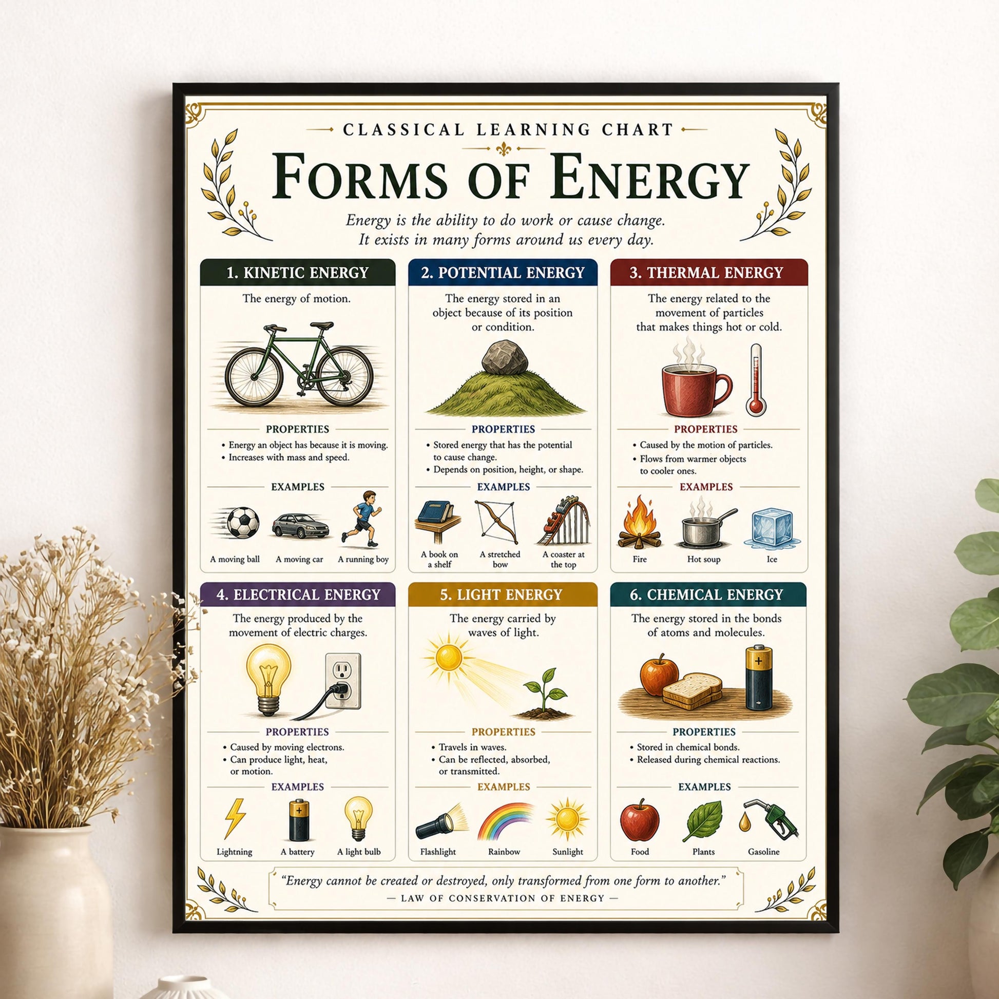Forms of Energy Chart Wall Art Print, Classical Learning Poster, STEM Teacher Classroom Reference, Homeschool, Science Physics Room Decor