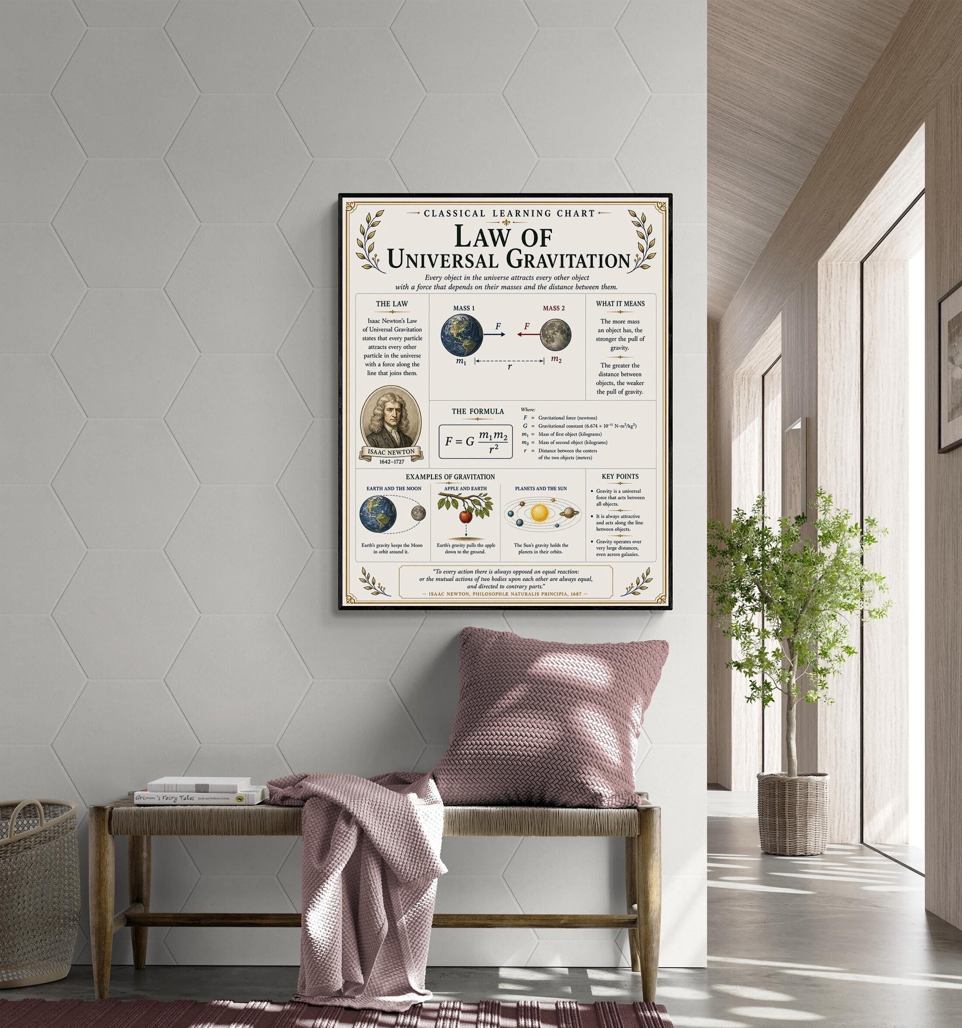 Law of Universal Gravitation Chart Wall Art Print, Classical Learning Poster, Teacher Classroom Reference, Homeschool, Science Room Decor