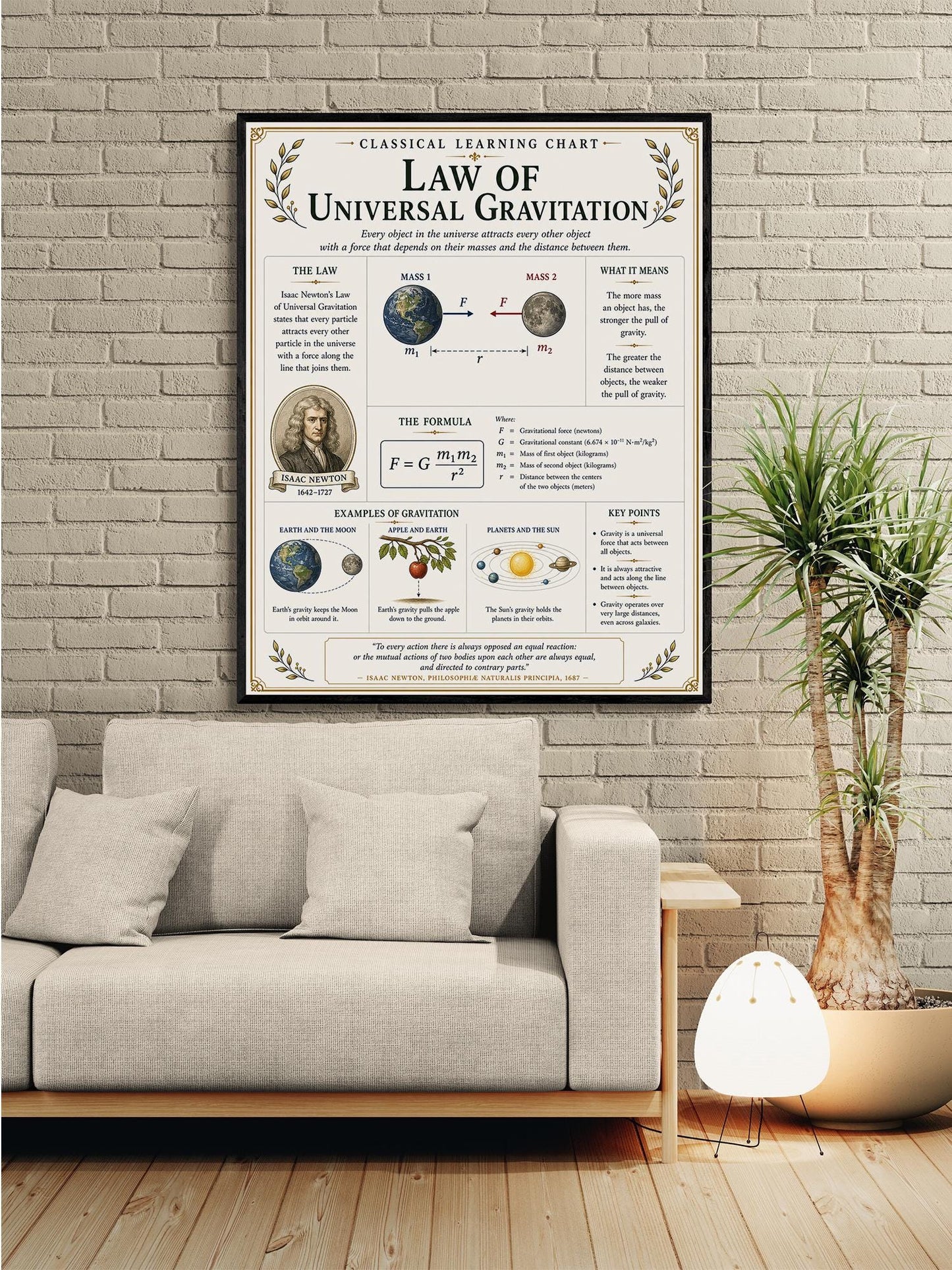 Law of Universal Gravitation Chart Wall Art Print, Classical Learning Poster, Teacher Classroom Reference, Homeschool, Science Room Decor