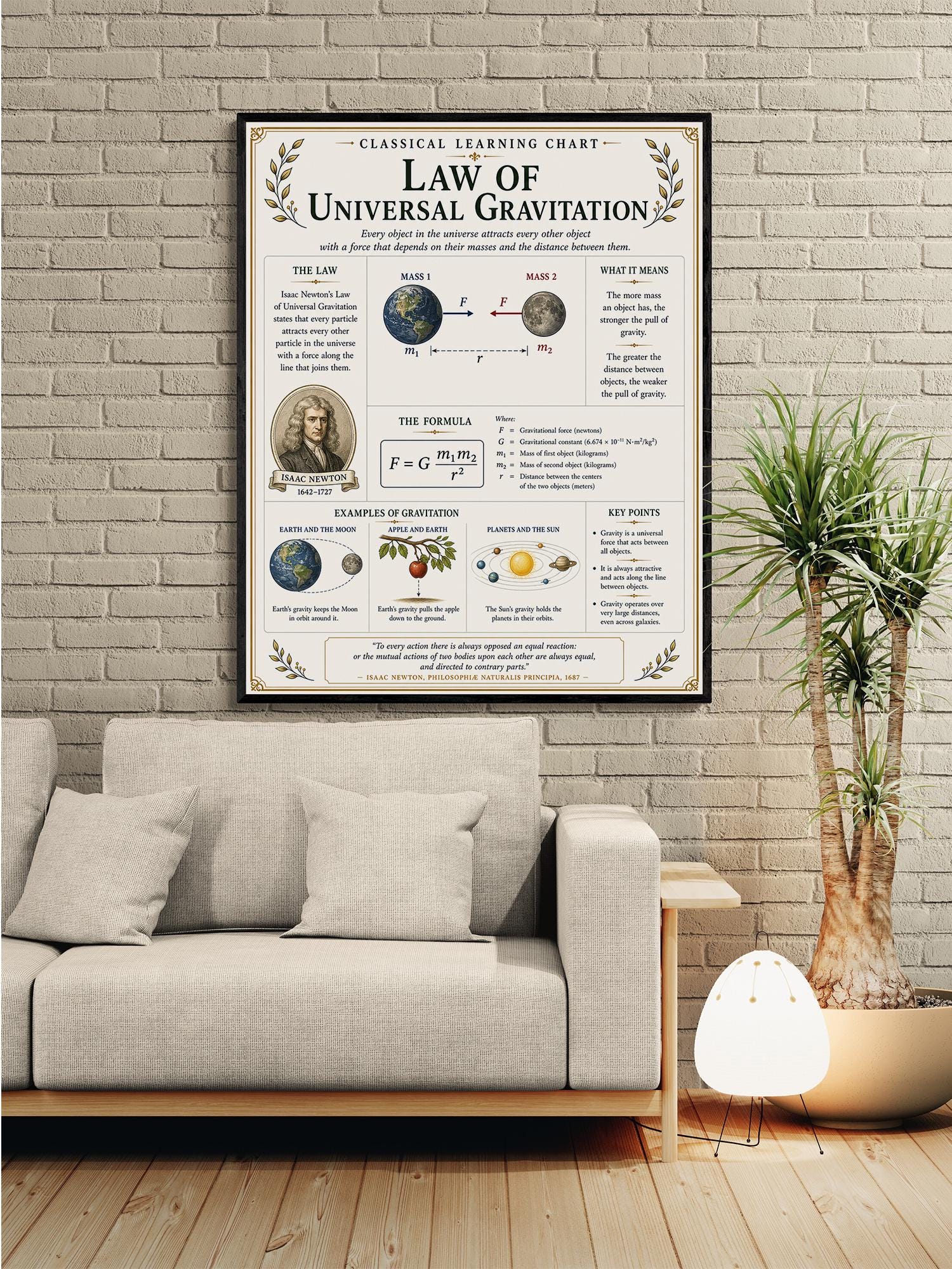 Law of Universal Gravitation Chart Wall Art Print, Classical Learning Poster, Teacher Classroom Reference, Homeschool, Science Room Decor