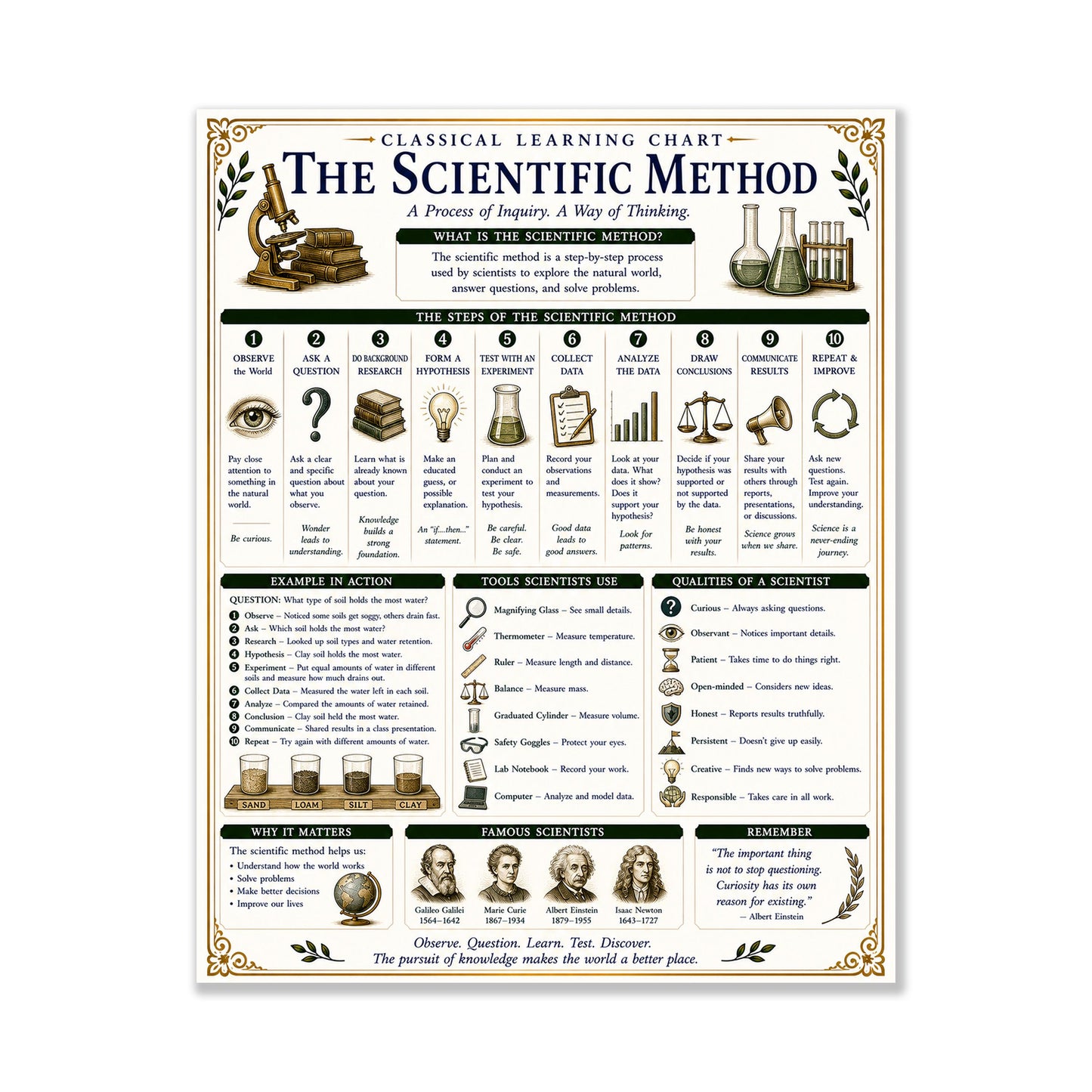 Scientific Method Chart Wall Art Print, Classical Learning Poster, Teacher Classroom Reference, Homeschool, Science Room Decor