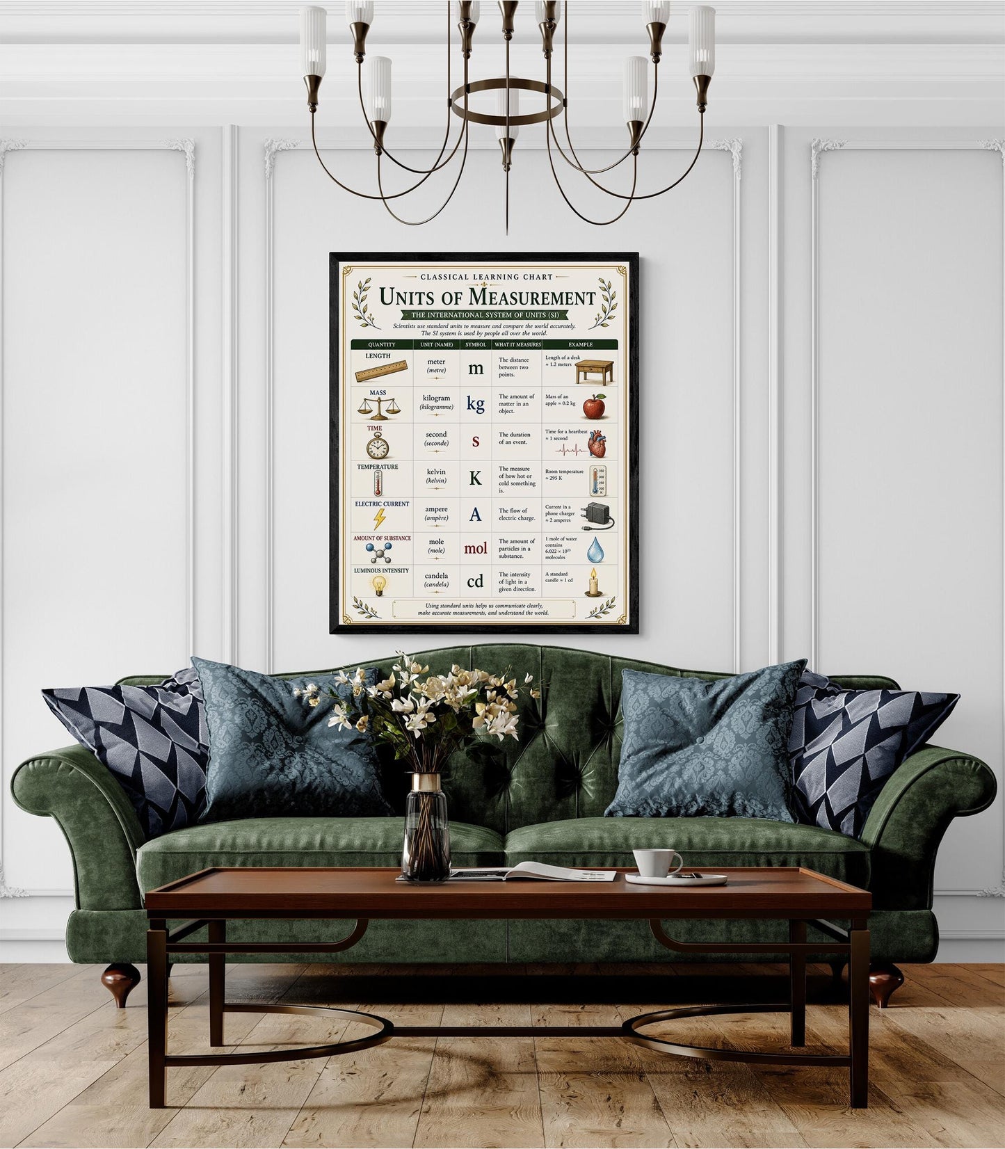 SI Units of Measurement Chart Wall Art Print, Classical Learning Poster, Teacher Classroom Reference, Homeschool, Science Metric Room Decor