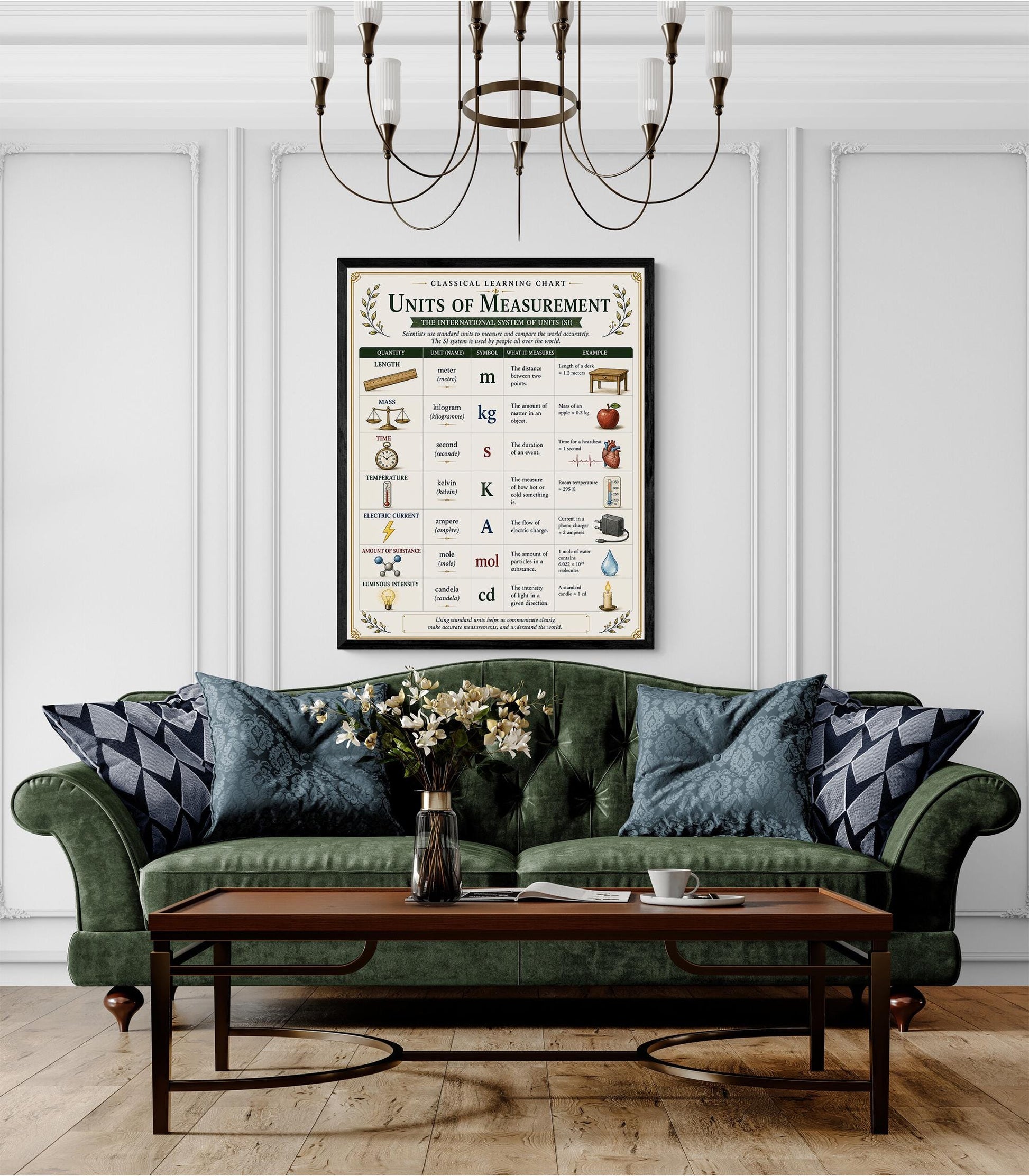 SI Units of Measurement Chart Wall Art Print, Classical Learning Poster, Teacher Classroom Reference, Homeschool, Science Metric Room Decor