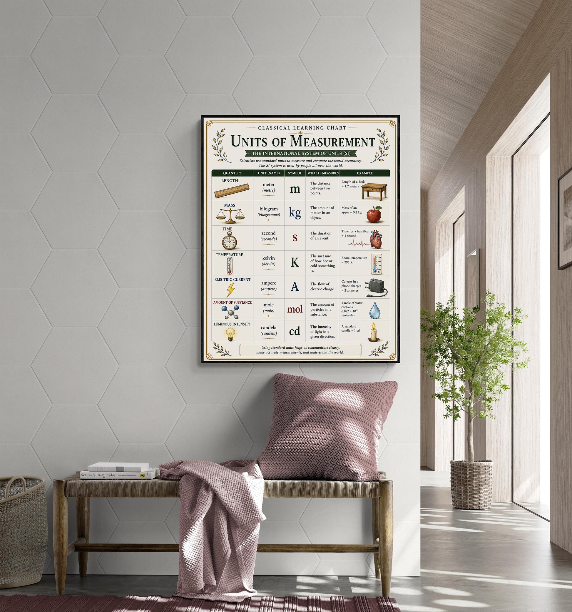 SI Units of Measurement Chart Wall Art Print, Classical Learning Poster, Teacher Classroom Reference, Homeschool, Science Metric Room Decor