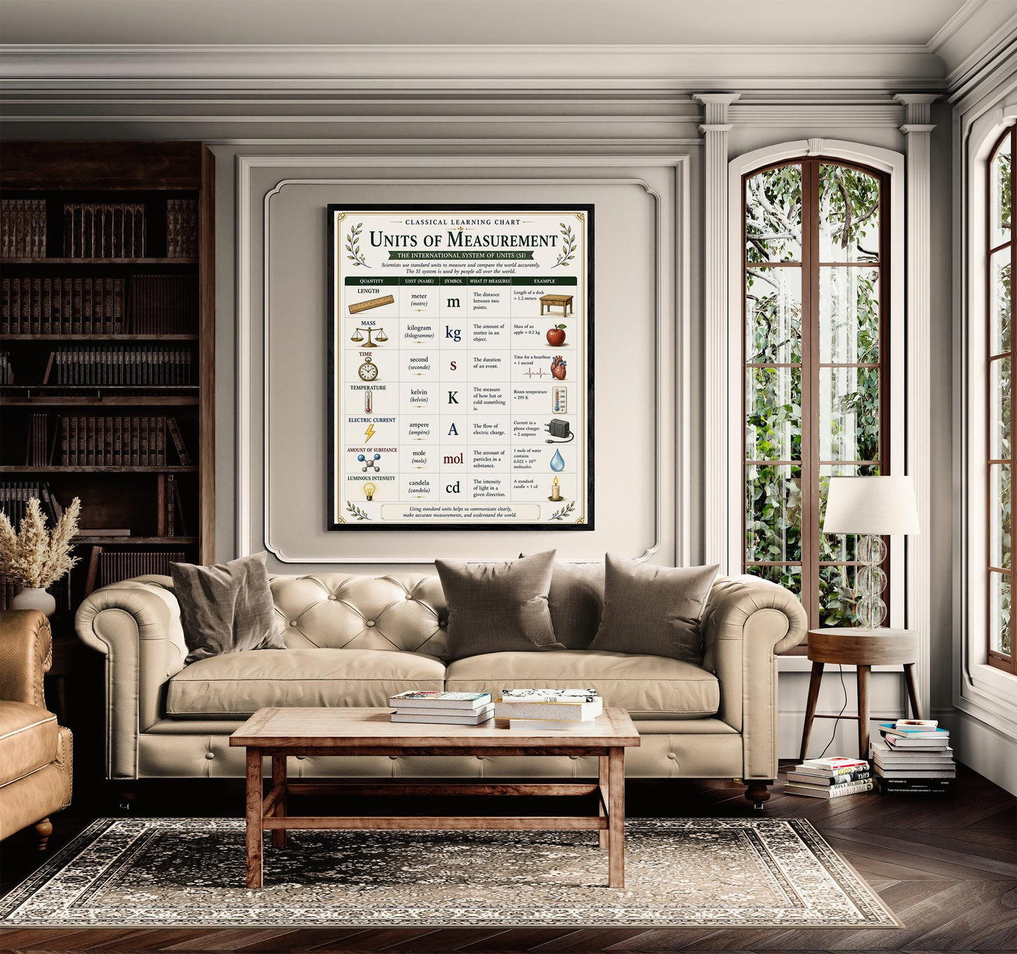 SI Units of Measurement Chart Wall Art Print, Classical Learning Poster, Teacher Classroom Reference, Homeschool, Science Metric Room Decor