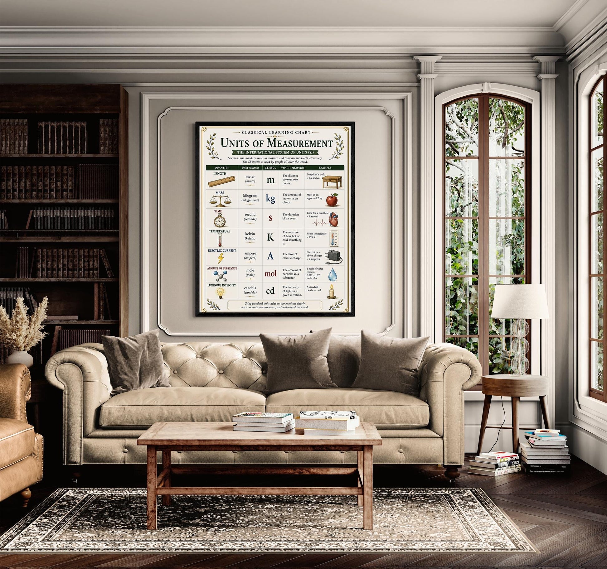 SI Units of Measurement Chart Wall Art Print, Classical Learning Poster, Teacher Classroom Reference, Homeschool, Science Metric Room Decor