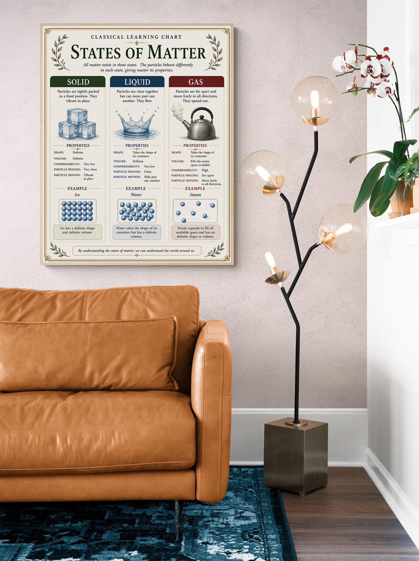 States of Matter Chart Wall Art Print, Classical Learning Poster, Teacher Classroom Reference, Homeschool, Science Physics Room Decor