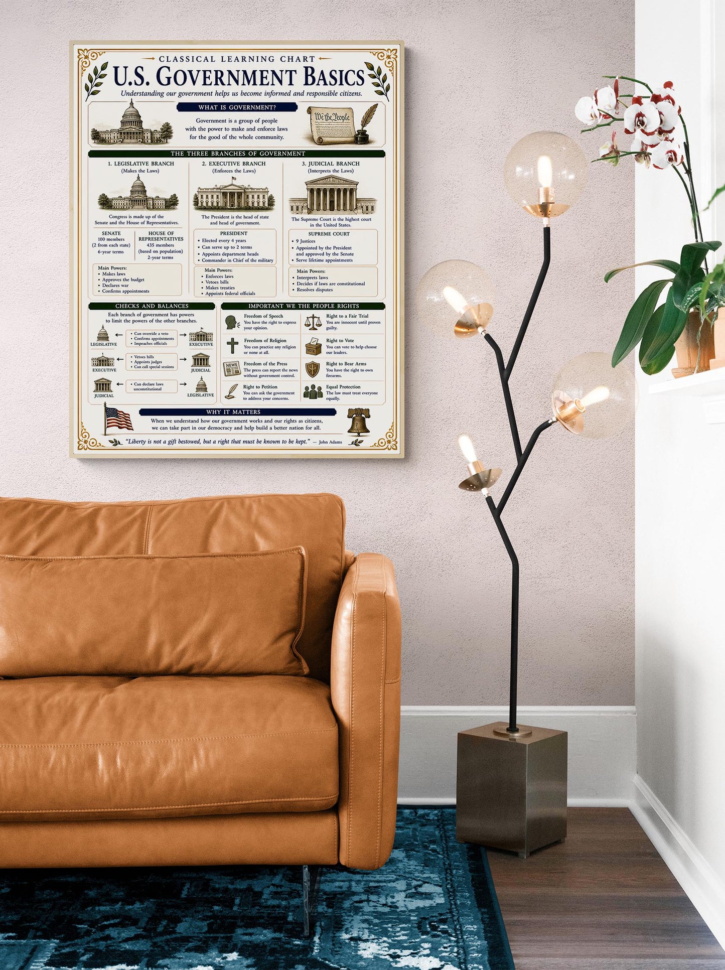 Basics of US Government Chart Wall Art Print, Classical Learning Poster, History Teacher Classroom Reference, Homeschool, Civics Room Decor