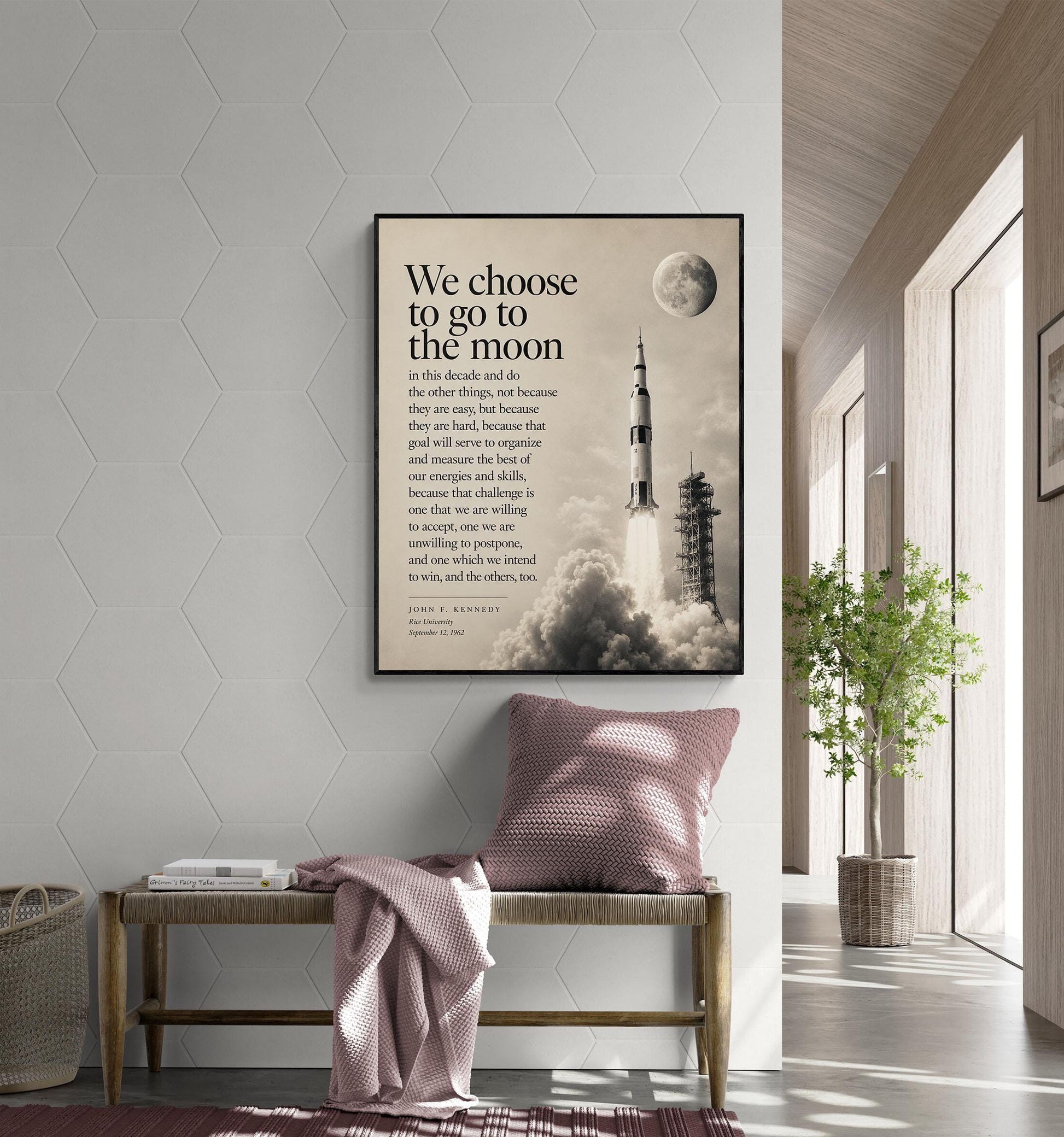 JFK Moon Speech Art Print, We Choose to Go to the Moon Quote, Apollo Program Wall Art, Space Exploration Home Decor, NASA Inspired Print