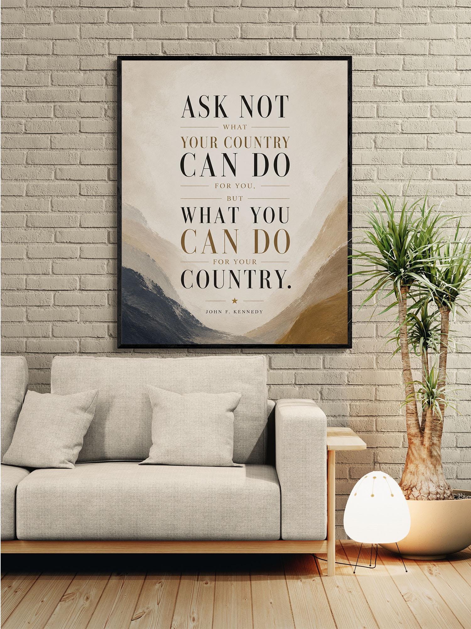 JFK Quote Art Print | Ask Not What Your Country Can Do For You | US President John F Kennedy | Living Room | Patriotic Home Decor | History