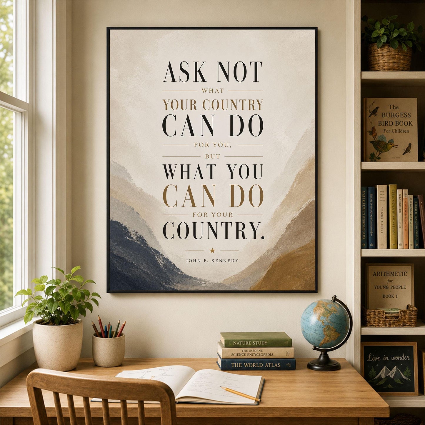 JFK Quote Art Print | Ask Not What Your Country Can Do For You | US President John F Kennedy | Living Room | Patriotic Home Decor | History