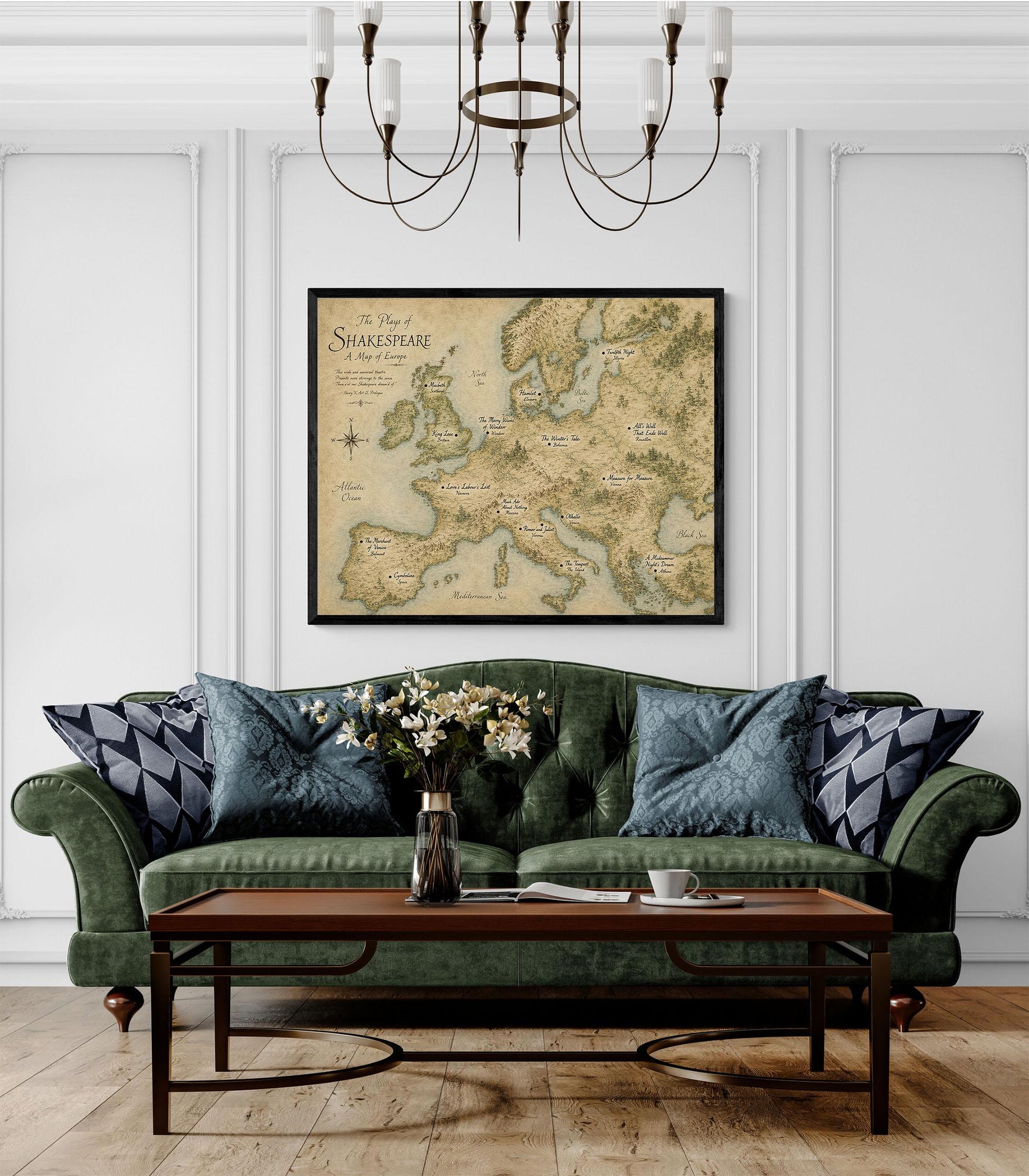 Shakespeare Plays Map of Europe Wall Art Print | Literary Poster | English Teacher Gift | Classroom Home Decor