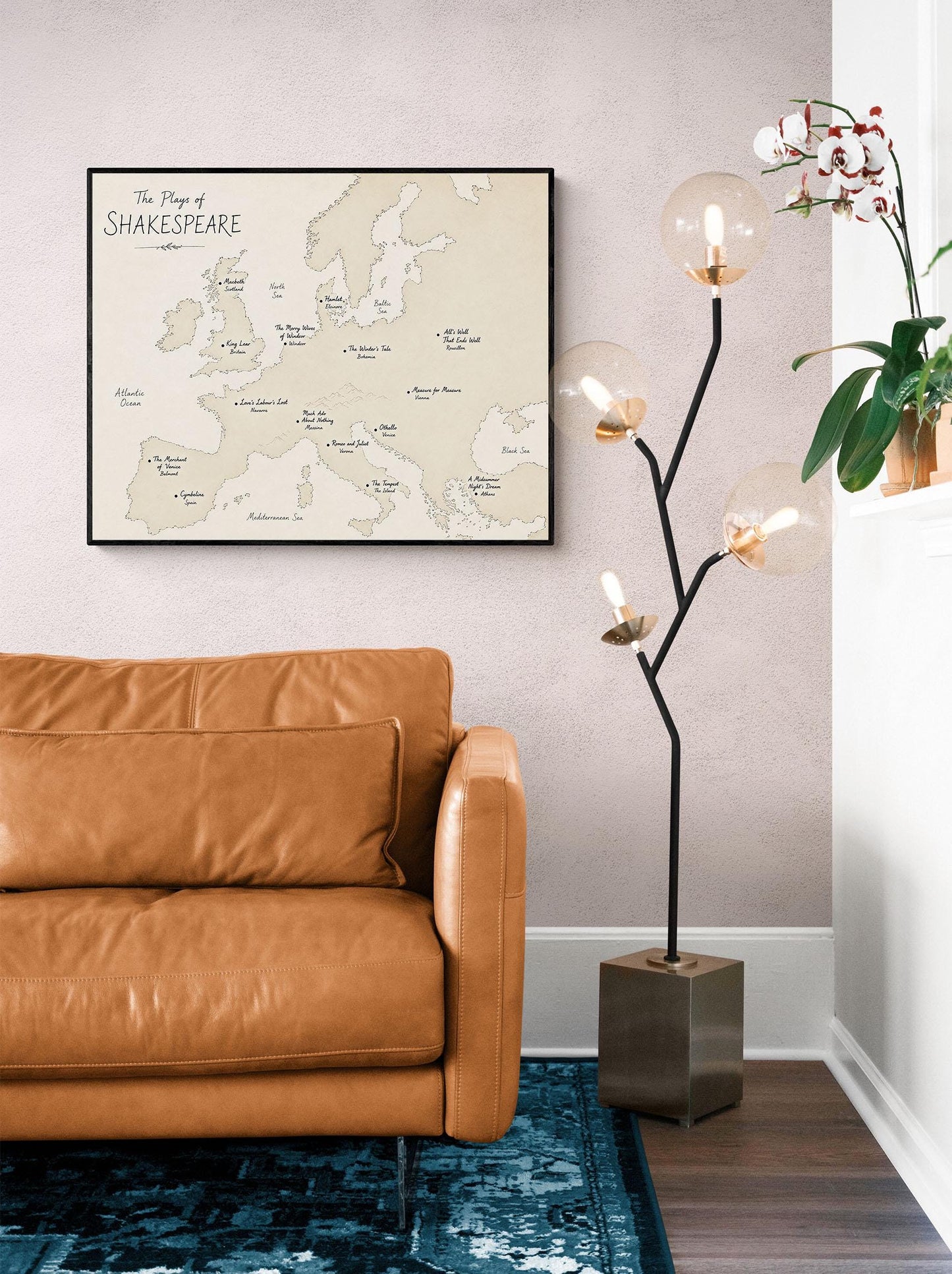 Shakespeare Plays Map of Europe Wall Art Print | Literary Poster | English Teacher Gift | Classroom Simple Home Decor