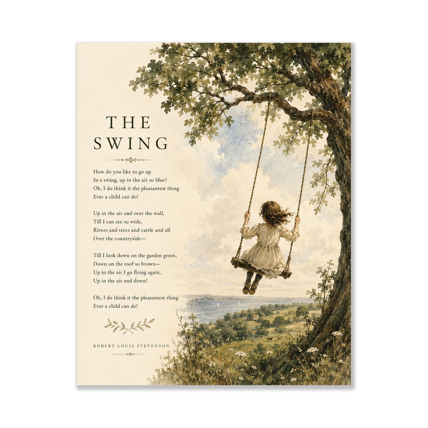 The Swing Poem Quote Wall Art Print | Robert Louis Stevenson | Poetry | Children's Room | Nursery | Vintage Home Decor | Literary Gift