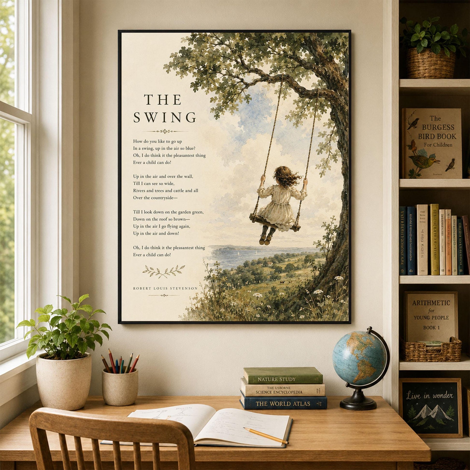 The Swing Poem Quote Wall Art Print | Robert Louis Stevenson | Poetry | Children's Room | Nursery | Vintage Home Decor | Literary Gift