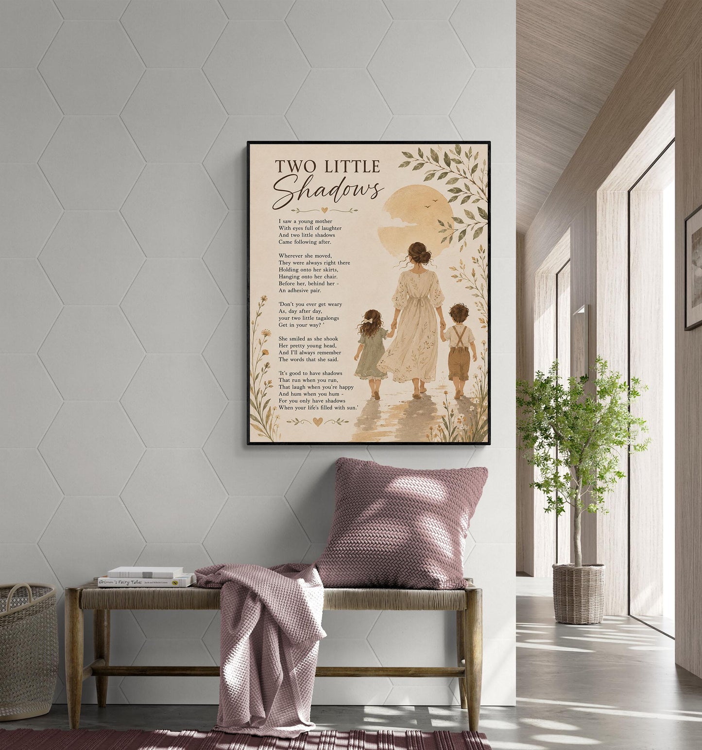 Two Little Shadows Poem Quote Wall Art Print | Poetry | Children's Room | Nursery | Vintage Family Home Decor | Literary Gift
