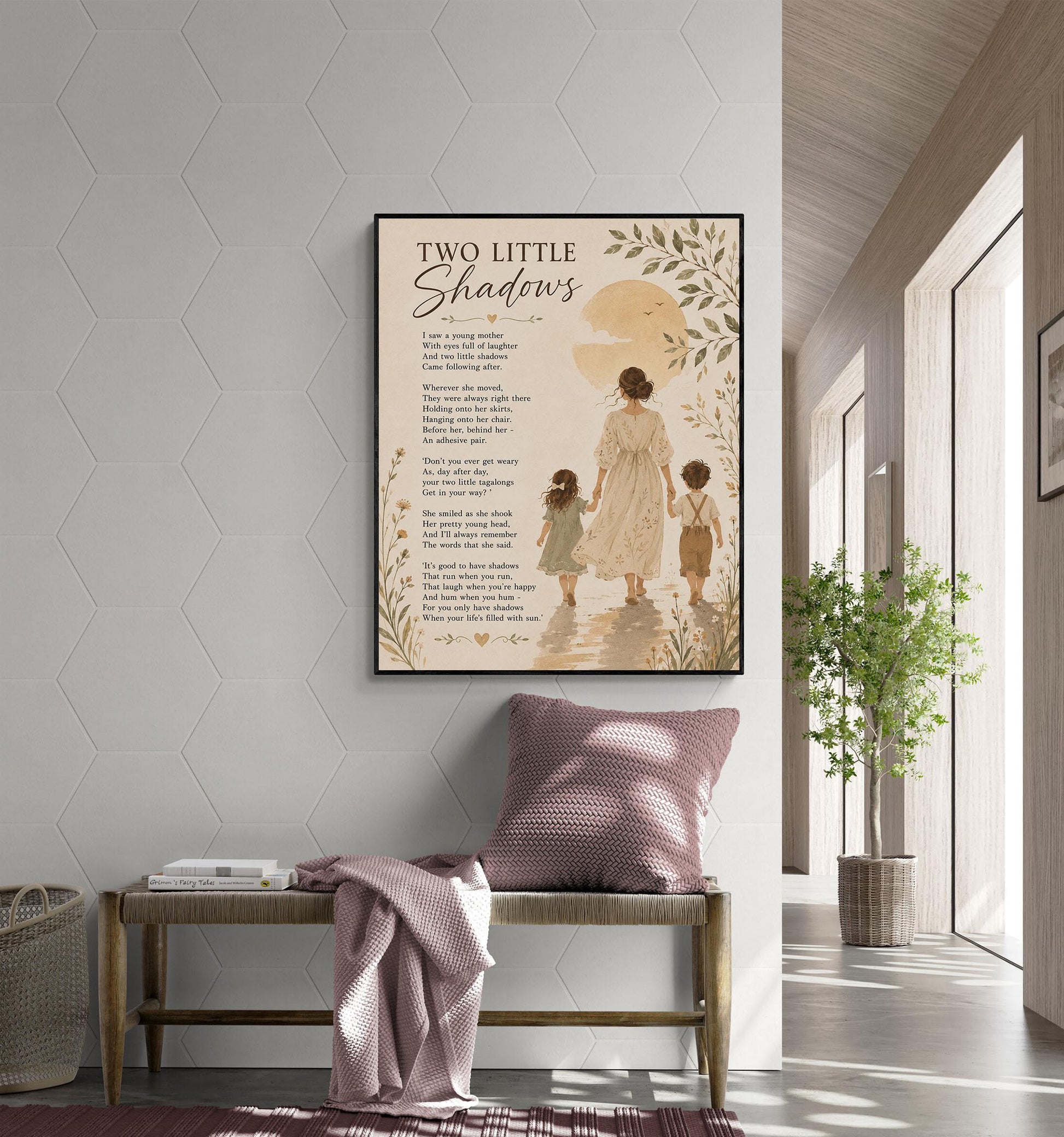 Two Little Shadows Poem Quote Wall Art Print | Poetry | Children's Room | Nursery | Vintage Family Home Decor | Literary Gift