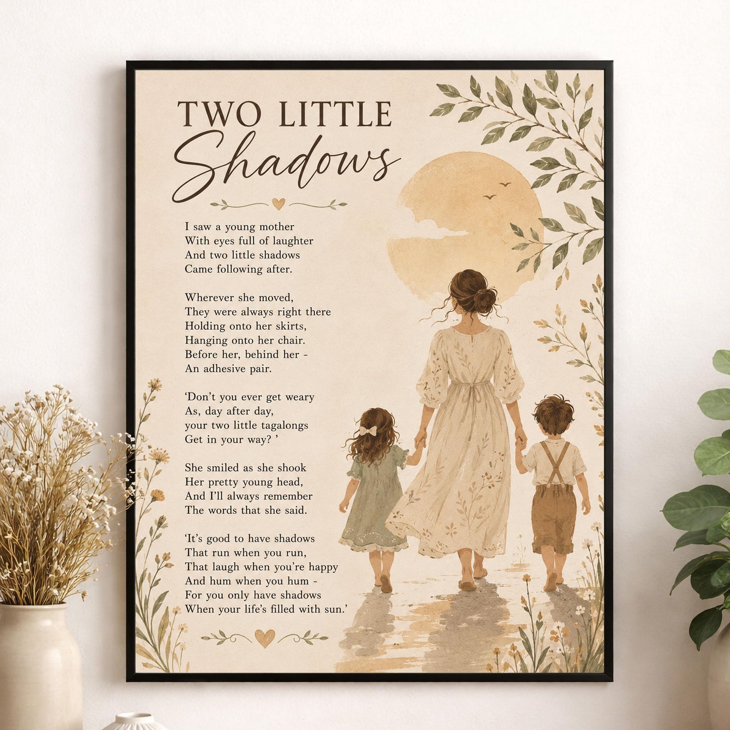 Two Little Shadows Poem Quote Wall Art Print | Poetry | Children's Room | Nursery | Vintage Family Home Decor | Literary Gift