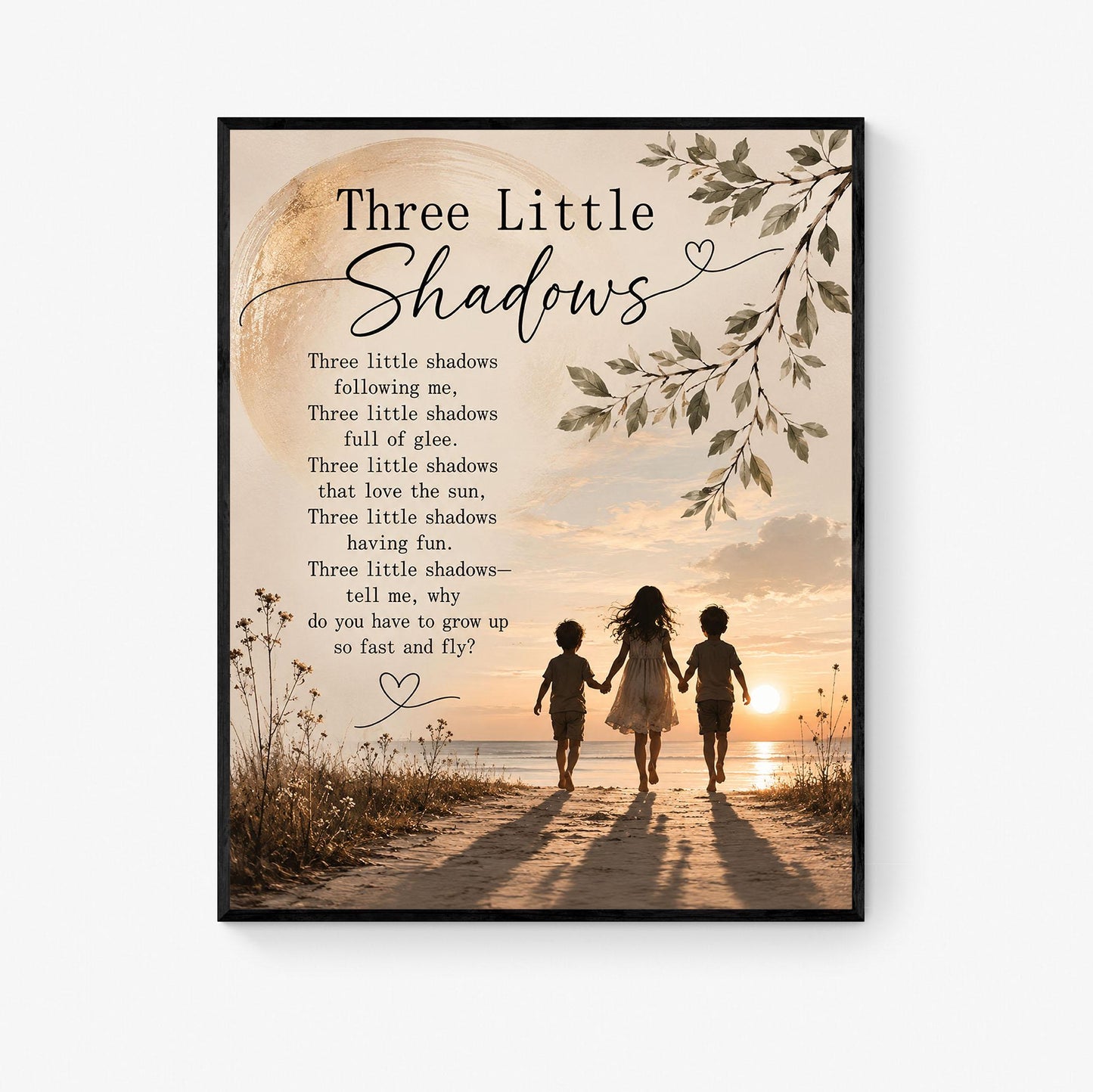 Three Little Shadows Poem Wall Art Print | Poetry | Children's Room | Nursery | Vintage Family Home Decor | Literary Gift