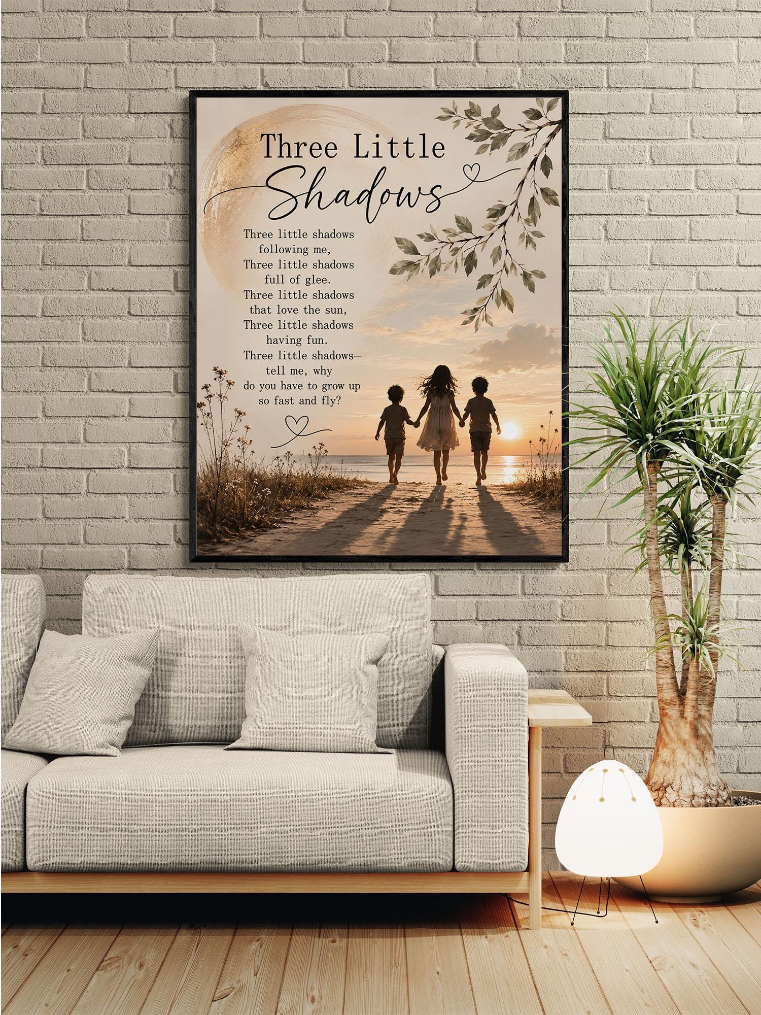 Three Little Shadows Poem Wall Art Print | Poetry | Children's Room | Nursery | Vintage Family Home Decor | Literary Gift