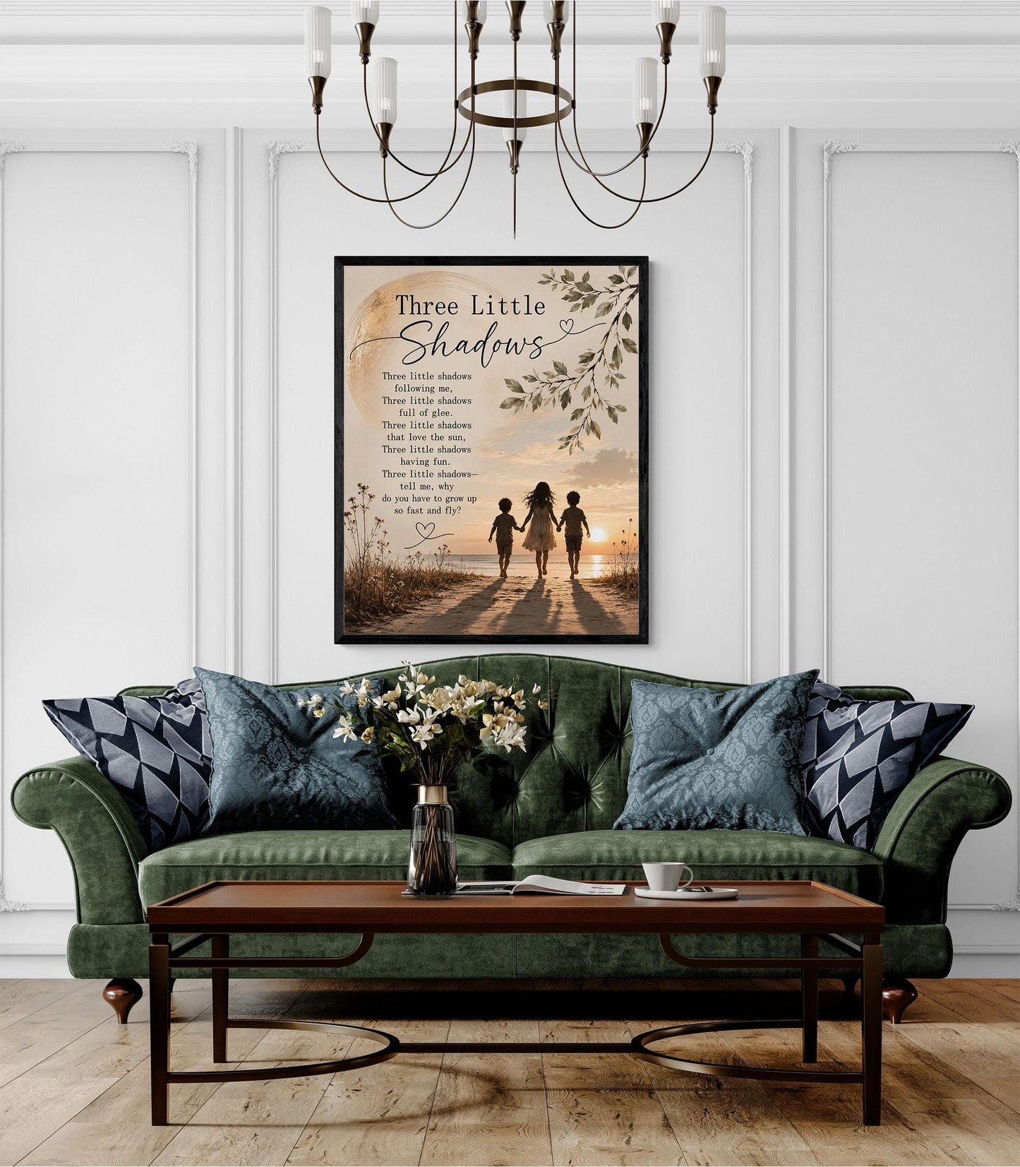 Three Little Shadows Poem Wall Art Print | Poetry | Children's Room | Nursery | Vintage Family Home Decor | Literary Gift